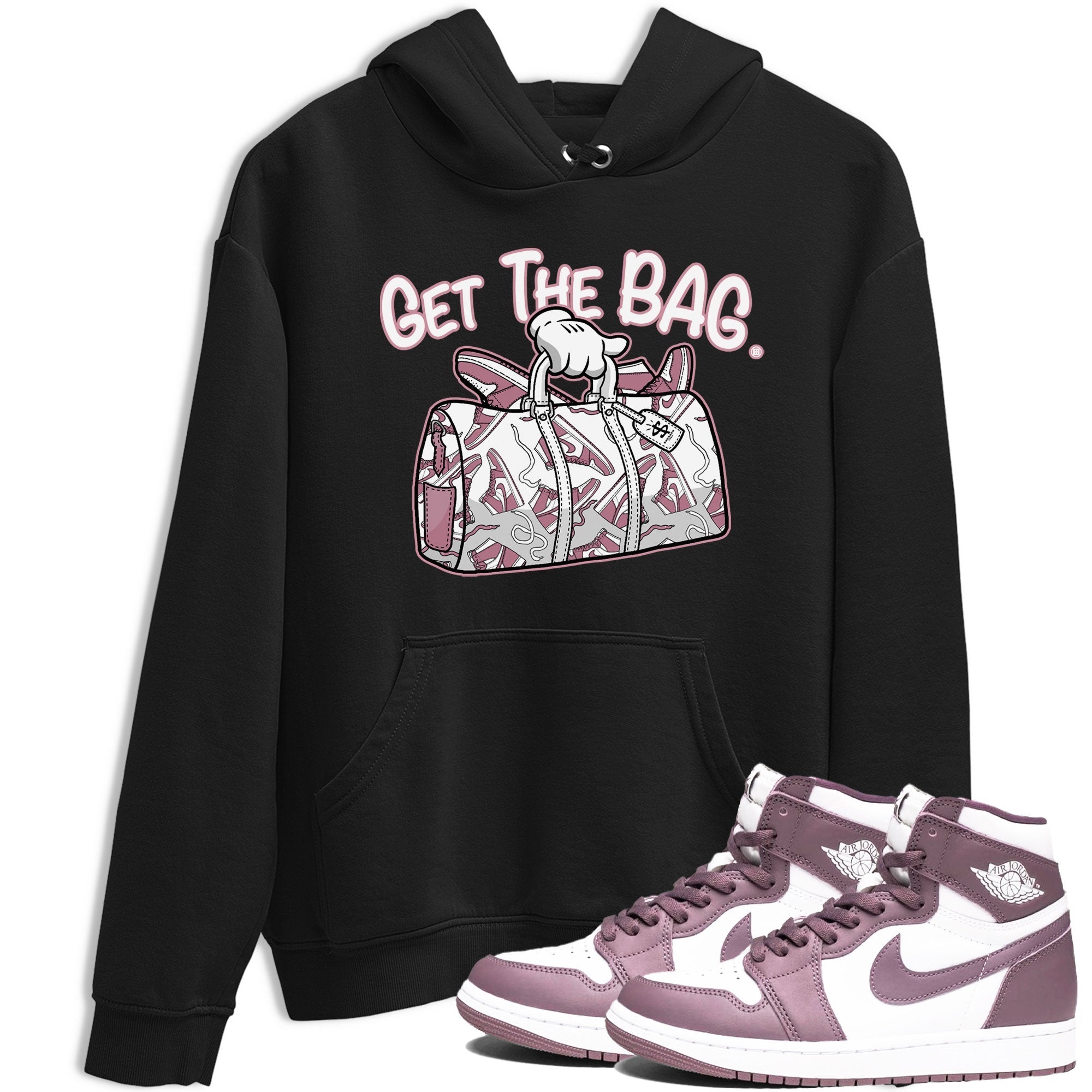 Air Jordan 1 Mauve shirt to match jordans Get The Bag crew neck streetwear t-shirt AJ1 High OG Mauve Drip Gear Zone Crew Neck Sneaker Matching TeeUnisex Black 1 Sneaker Matching Tee