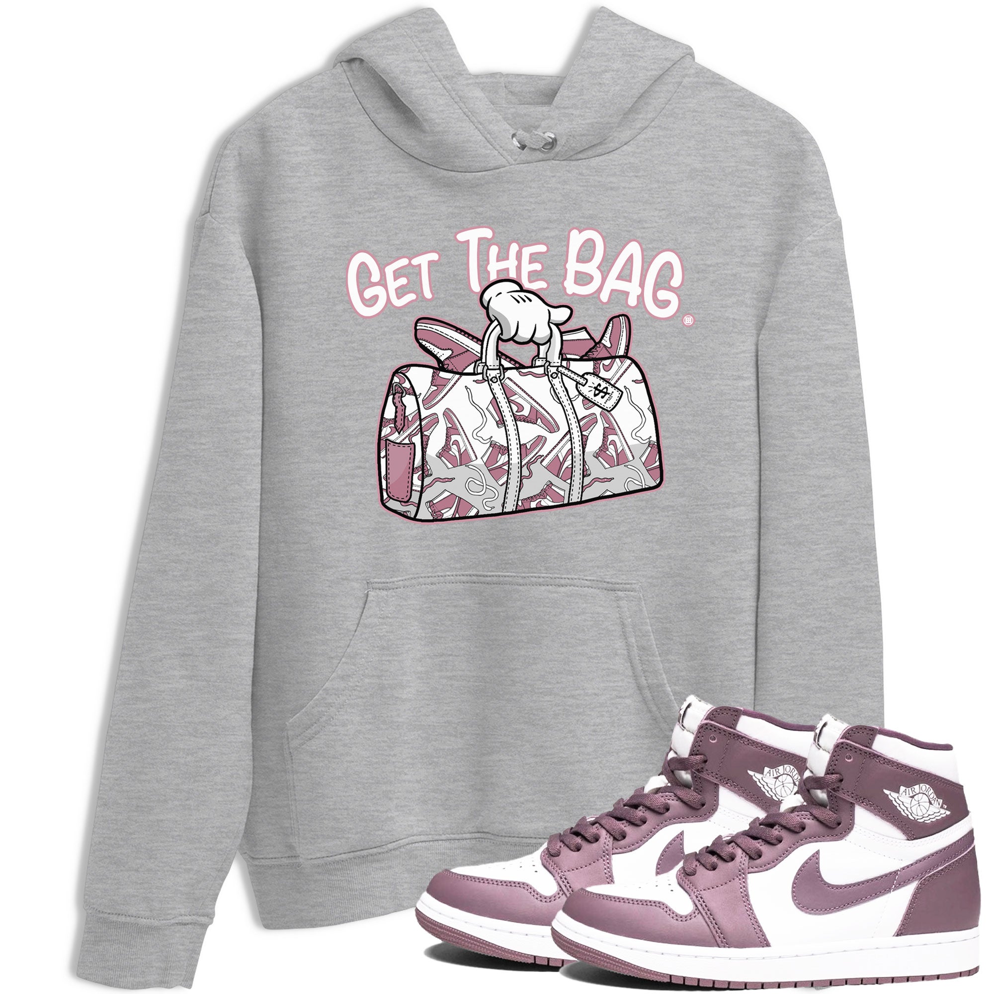 Air Jordan 1 Mauve shirt to match jordans Get The Bag crew neck streetwear t-shirt AJ1 High OG Mauve Drip Gear Zone Crew Neck Sneaker Matching TeeUnisex Heather Grey 1 Sneaker Matching Tee