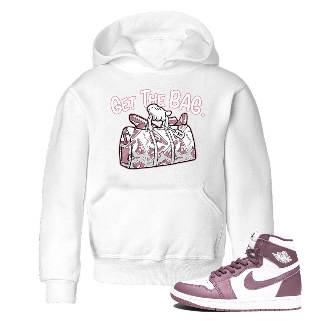 Air Jordan 1 Mauve shirt to match jordans Get The Bag crew neck streetwear t-shirt AJ1 High OG Mauve Drip Gear Zone Crew Neck Sneaker Matching TeeBaby Toddler White 1 Sneaker Matching Tee