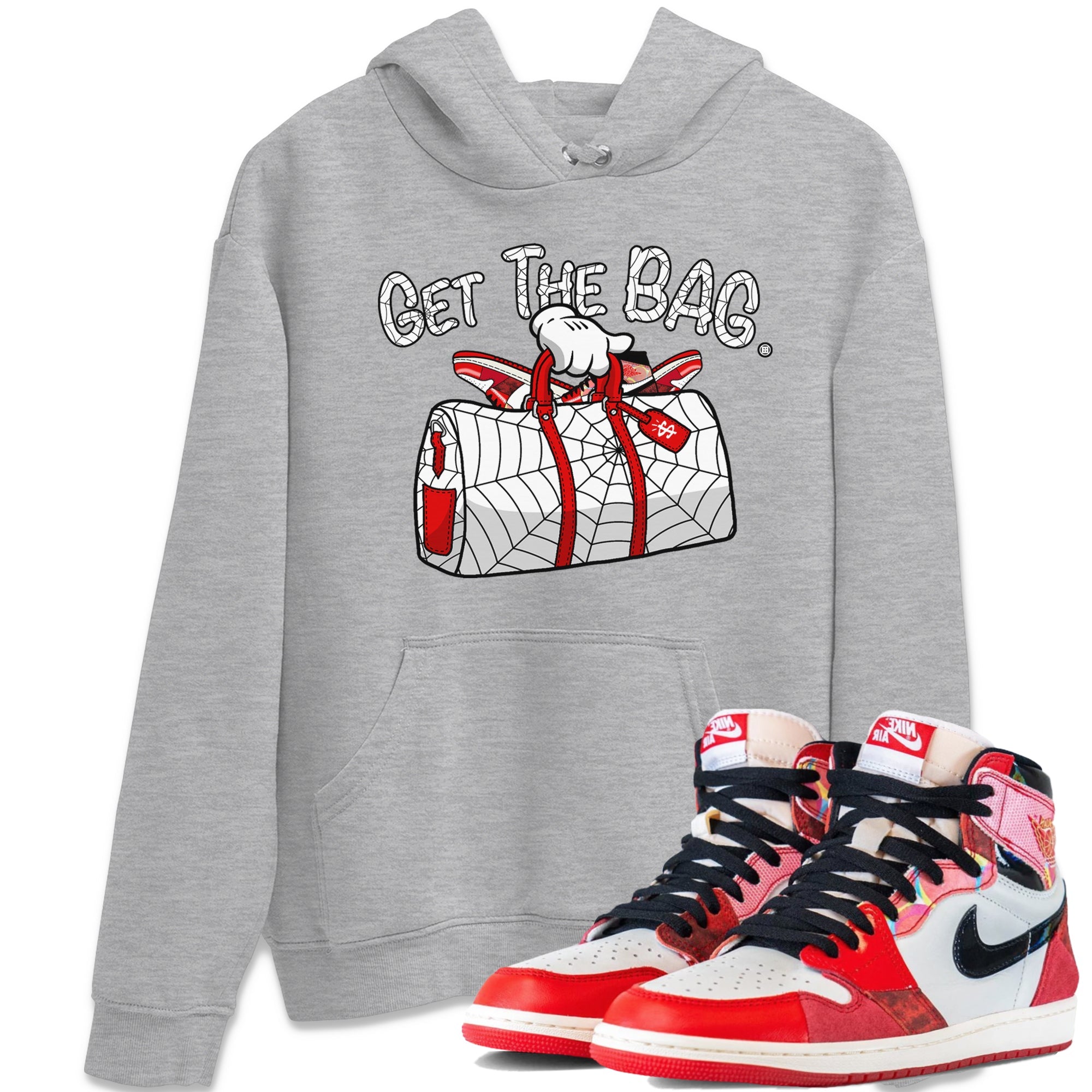 Air Jordan 1 Spider Man Sneaker Match Tees Get The Bag t shirt Air Jordan 1 x Spider Man Shirts Unisex Shirts Heather Grey 1