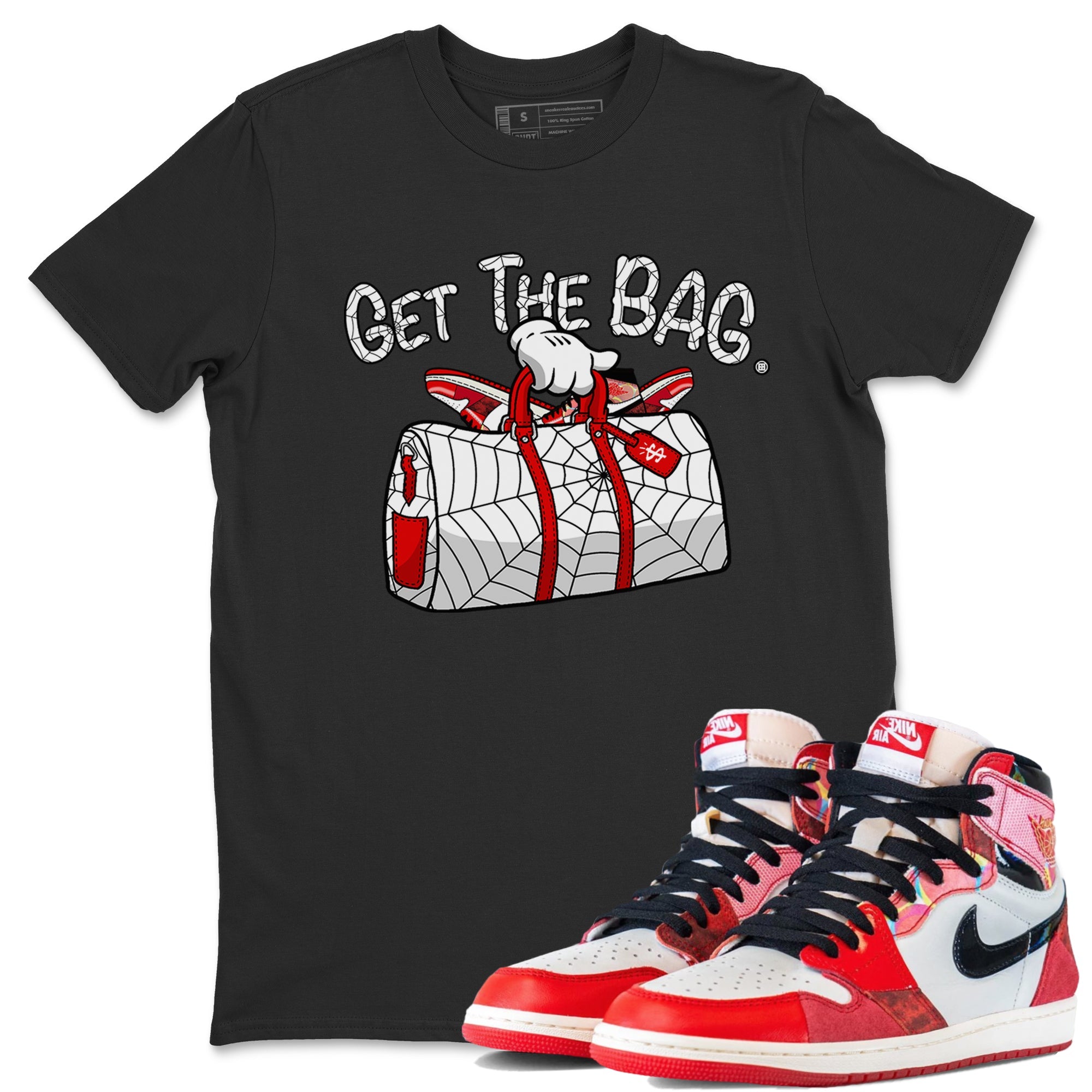 Air Jordan 1 Spider Man Sneaker Match Tees Get The Bag t shirt Air Jordan 1 x Spider Man Shirts Unisex Shirts Black 1
