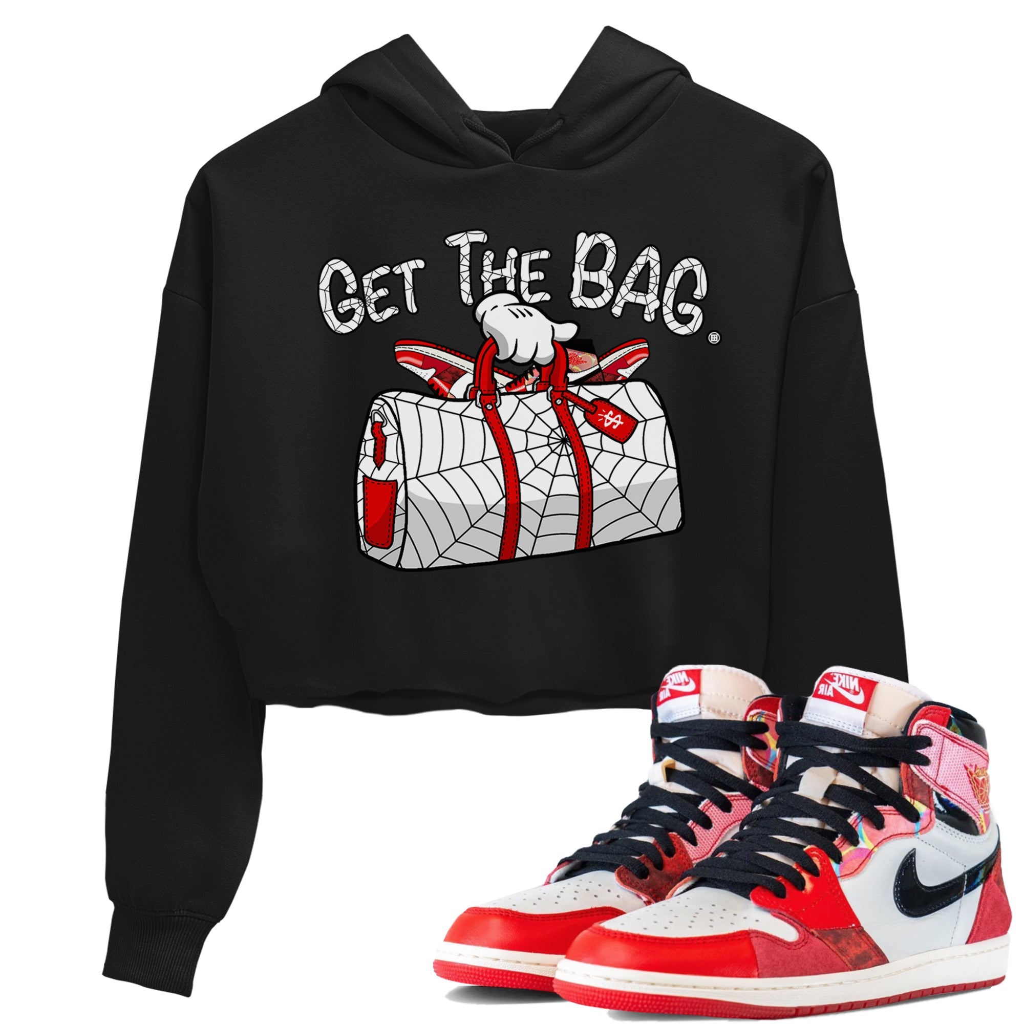 Air Jordan 1 Spider Man Sneaker Match Tees Get The Bag t shirt Air Jordan 1 x Spider Man Shirts Women's Shirts Black 1