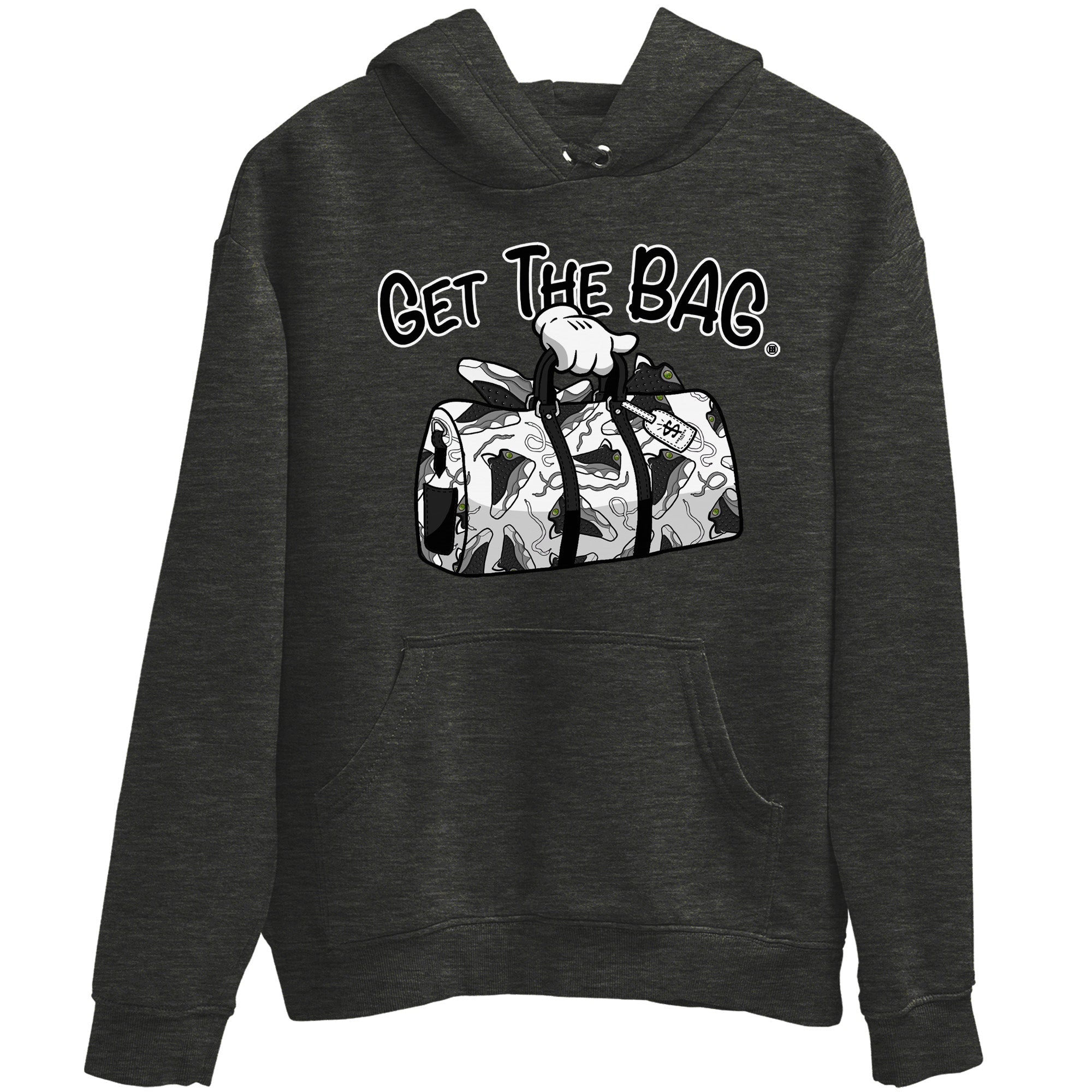 Air Jordan 13 Black Flint Sneaker Match Tees Get The Bag Streetwear Sneaker Shirt Air Jordan 13 Retro Black Flint Sneaker Release Tees Unisex Shirts Charcoal Heather 2