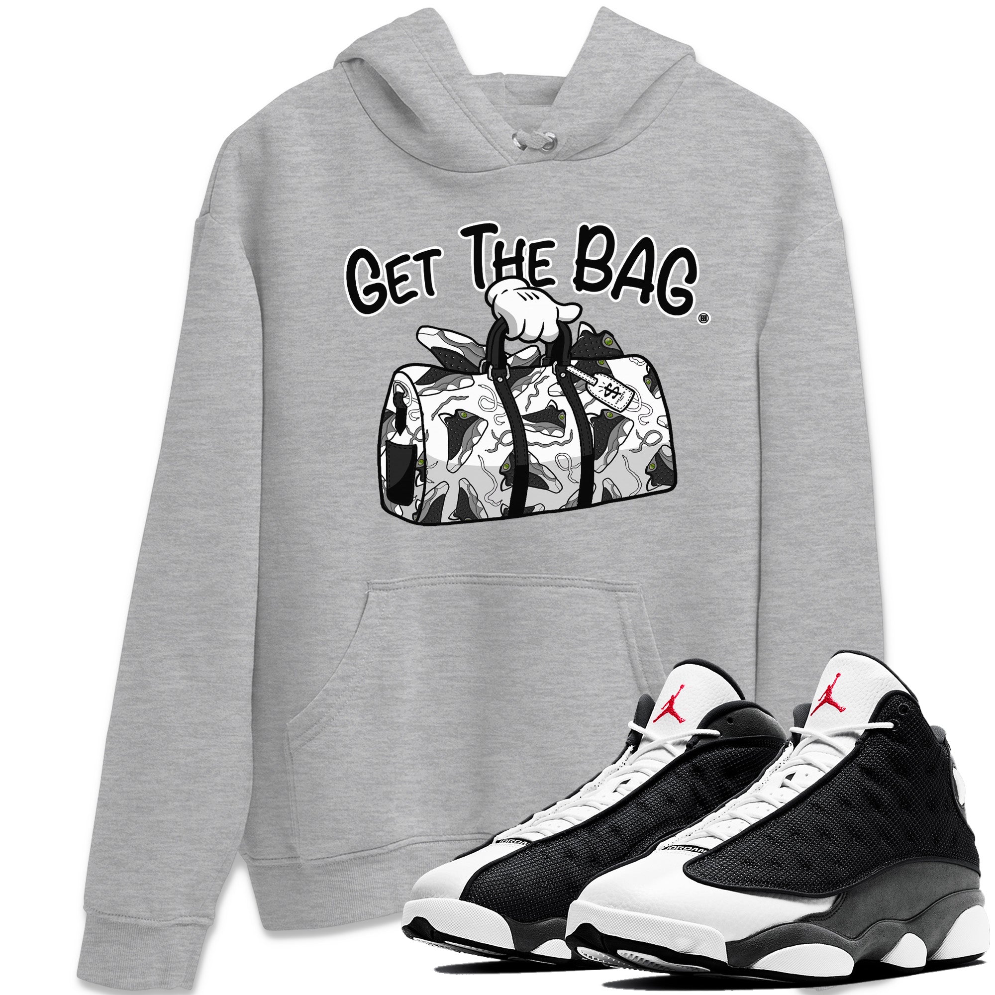 Air Jordan 13 Black Flint Sneaker Match Tees Get The Bag Streetwear Sneaker Shirt Air Jordan 13 Retro Black Flint Sneaker Release Tees Unisex Shirts Heather Grey 1