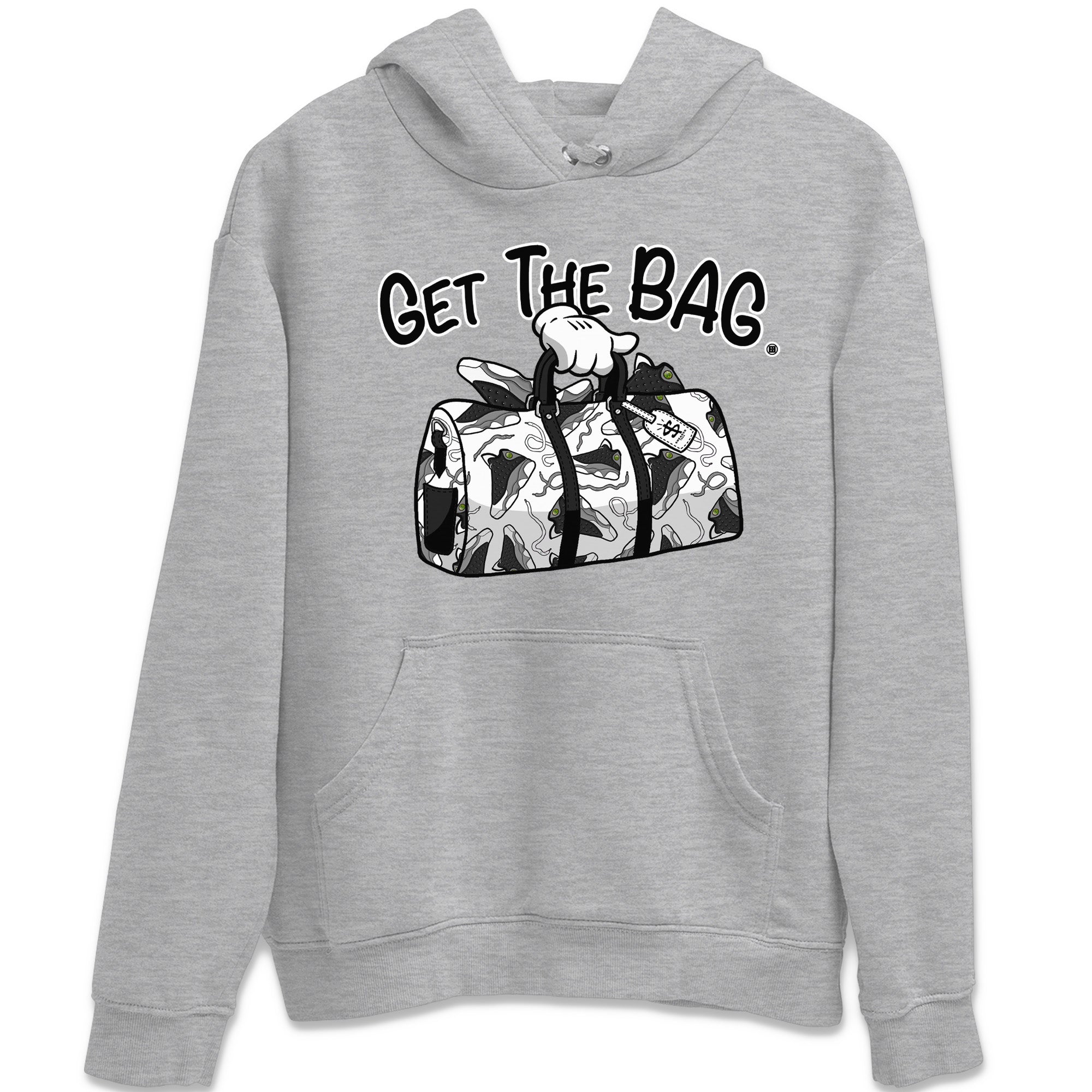 Air Jordan 13 Black Flint Sneaker Match Tees Get The Bag Streetwear Sneaker Shirt Air Jordan 13 Retro Black Flint Sneaker Release Tees Unisex Shirts Heather Grey 2