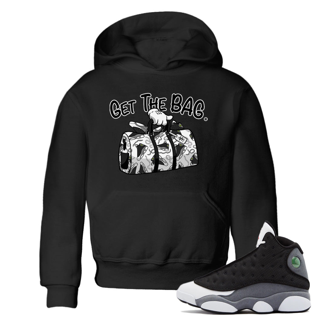 Air Jordan 13 Black Flint Sneaker Match Tees Get The Bag Streetwear Sneaker Shirt Air Jordan 13 Retro Black Flint Sneaker Release Tees Kids Shirts Black 1