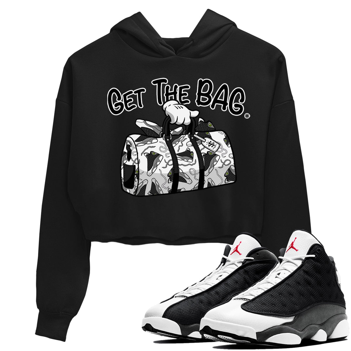 Air Jordan 13 Black Flint Sneaker Match Tees Get The Bag Streetwear Sneaker Shirt Air Jordan 13 Retro Black Flint Sneaker Release Tees Women's Shirts Black 1