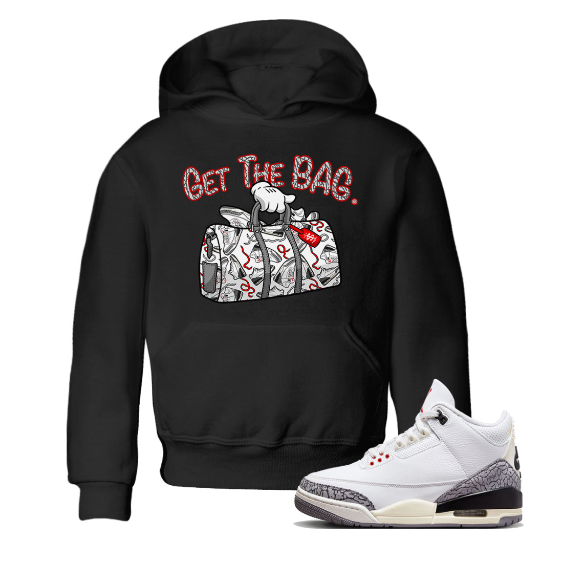 Air Jordan 3 White Cement Get The Bag Baby and Kids Sneaker Tees Air Jordan 3 Retro White Cement Kids Sneaker Tees Washing and Care Tip