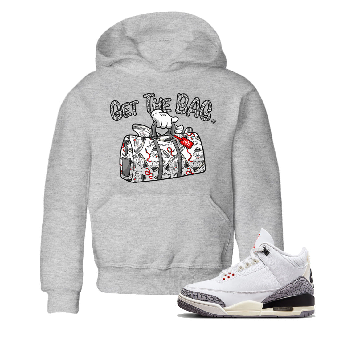 Air Jordan 3 White Cement Shirt To Match Jordans Get The Bag Sneaker Tees Air Jordan 3 Retro White Cement Drip Gear Zone Sneaker Matching Clothing Kids Shirts Heather Grey 1