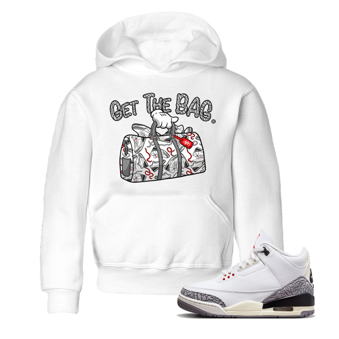 Air Jordan 3 White Cement Shirt To Match Jordans Get The Bag Sneaker Tees Air Jordan 3 Retro White Cement Drip Gear Zone Sneaker Matching Clothing Kids Shirts White 1