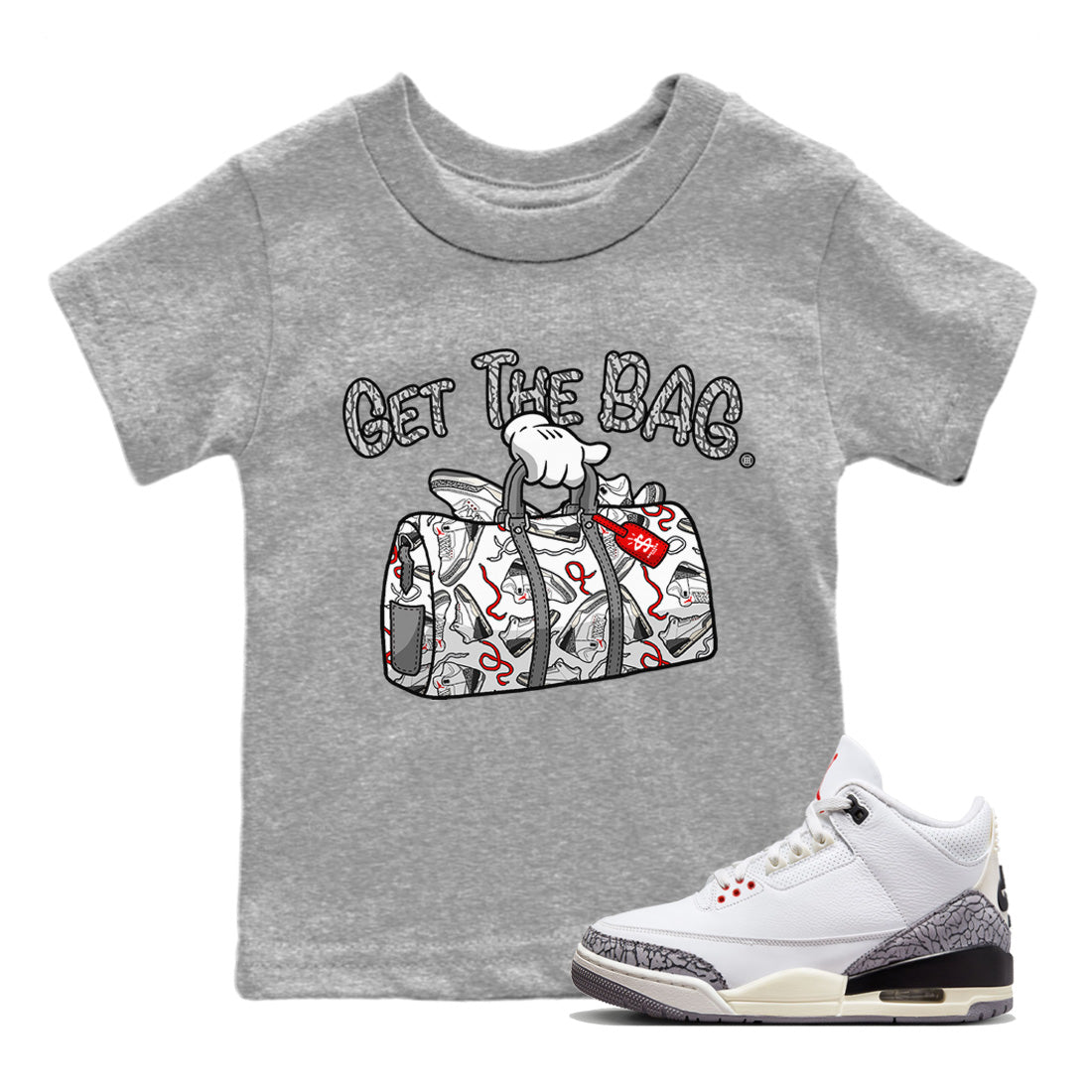 Air Jordan 3 White Cement Get The Bag Baby and Kids Sneaker Tees Air Jordan 3 Retro White Cement Kids Sneaker Tees Size Chart