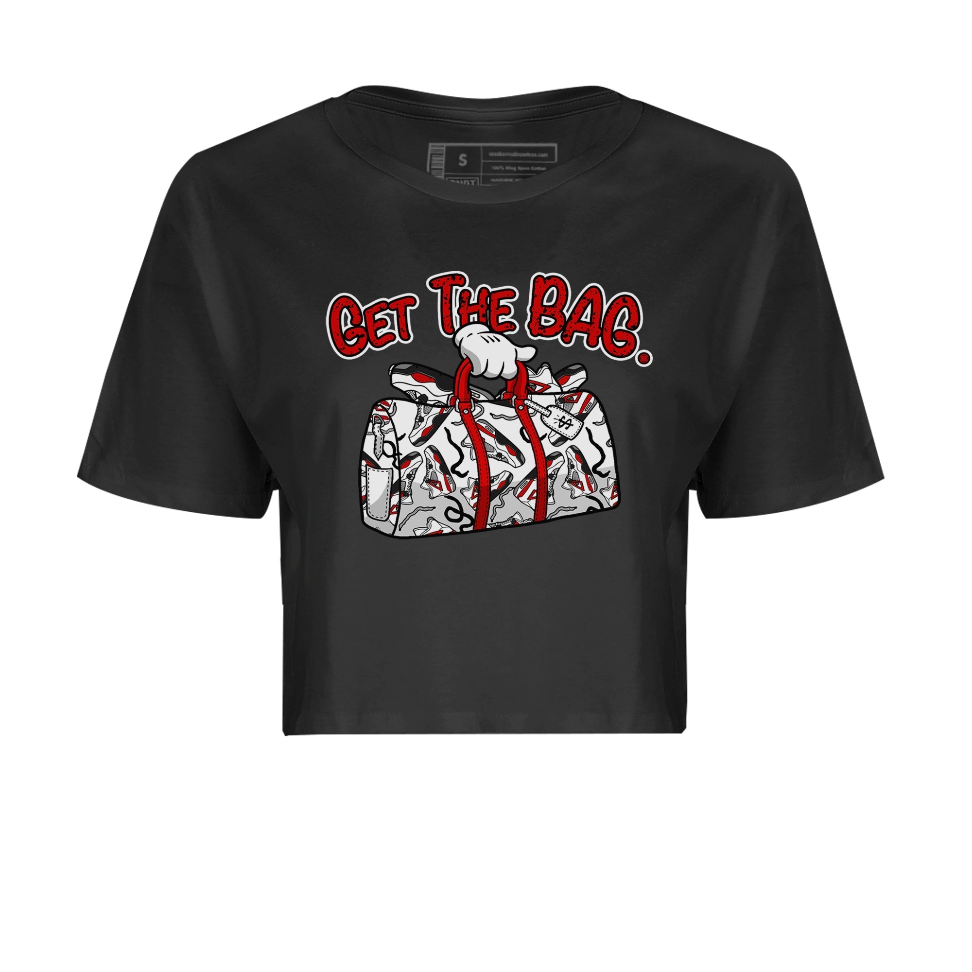 Jordan 4 Red Cement Tees Outfits Get The Bag Streetwear Sneaker Shirt Air Jordan 4 Red Cement Sneaker Release Tees Women's Shirts Black 2