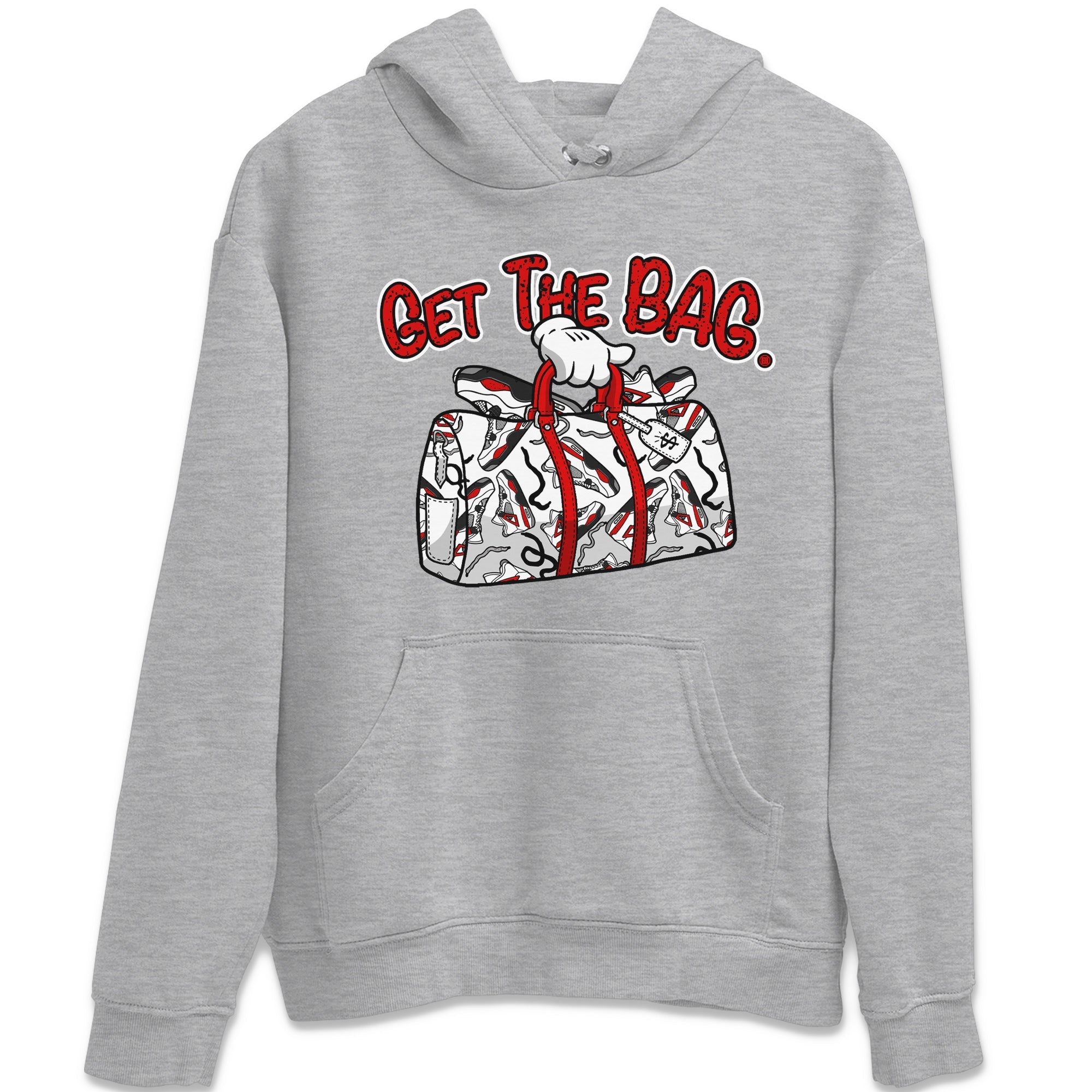 Jordan 4 Red Cement Tees Outfits Get The Bag Streetwear Sneaker Shirt Air Jordan 4 Red Cement Sneaker Release Tees Unisex Shirts Heather Grey 2