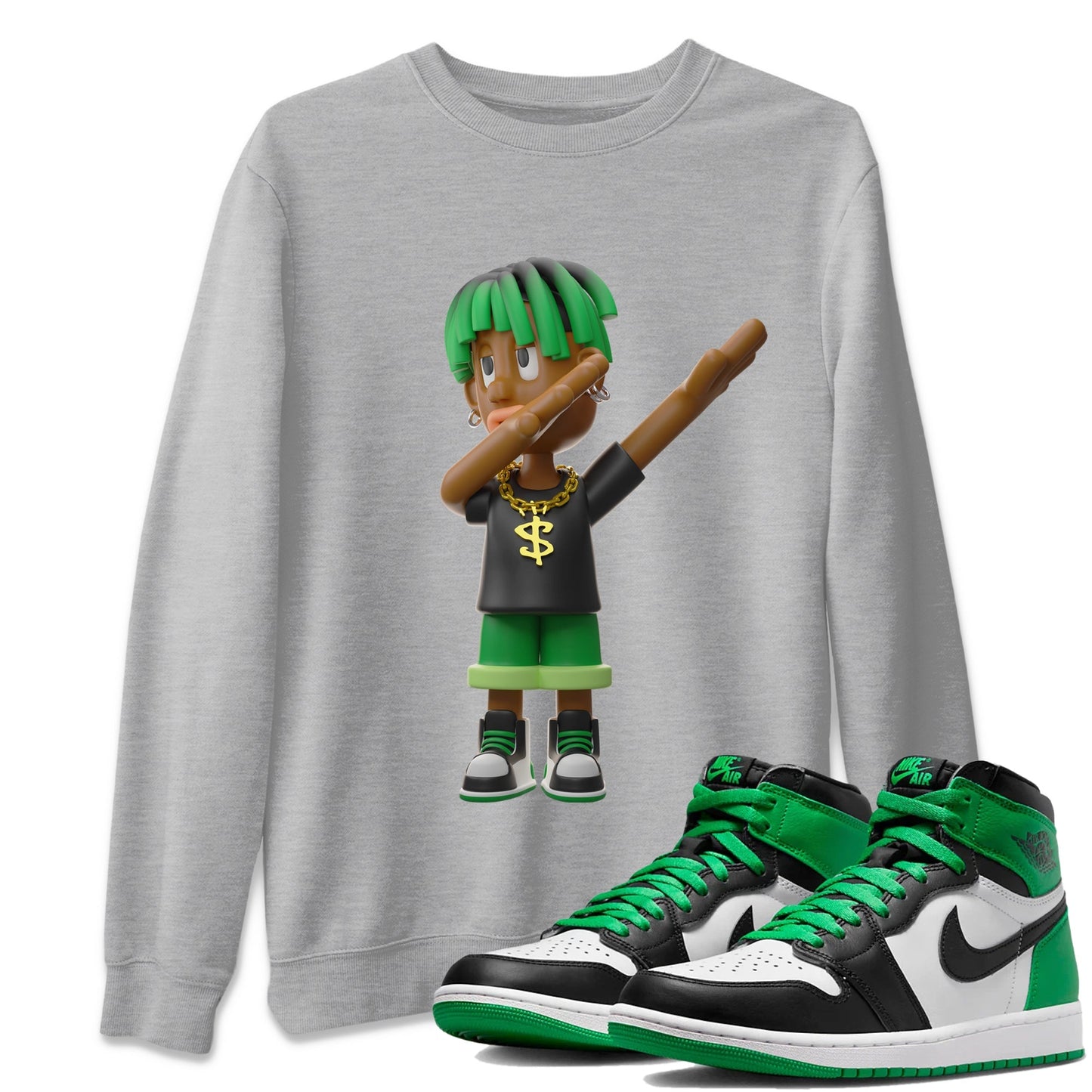 Air Jordan 1 Celtics Sneaker Tees Drip Gear Zone Get'em Boy Sneaker Tees AJ1 High OG Lucky Green Shirt Unisex Shirts Heather Grey 1