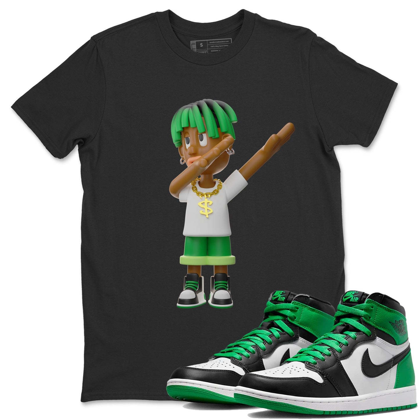 Air Jordan 1 Celtics Sneaker Tees Drip Gear Zone Get'em Boy Sneaker Tees AJ1 High OG Lucky Green Shirt Unisex Shirts Black 1