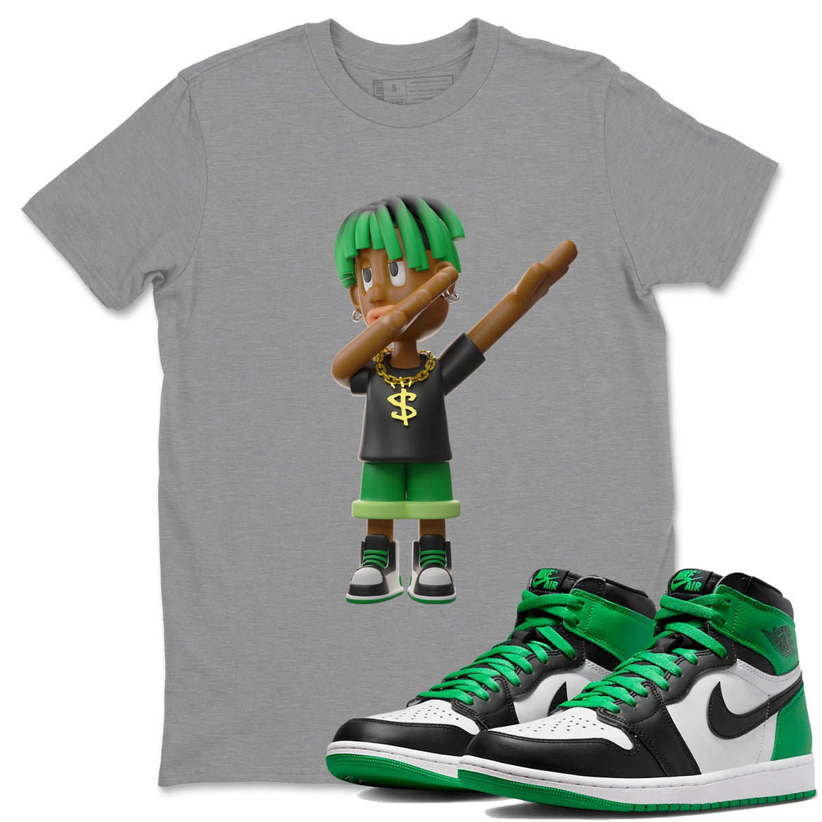 Air Jordan 1 Celtics Sneaker Tees Drip Gear Zone Get'em Boy Sneaker Tees AJ1 High OG Lucky Green Shirt Unisex Shirts Heather Grey 1