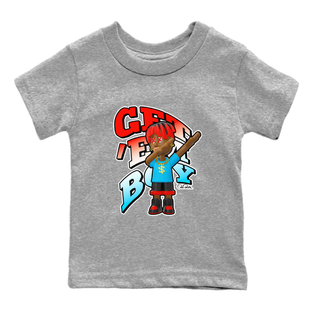 Air Jordan 1 UNC to Chicago Sneaker Match Tees Get'em Boy Streetwear Sneaker Shirt AJ1 UNC to Chicago Sneaker Release Tees Kids Shirts Heather Grey 2
