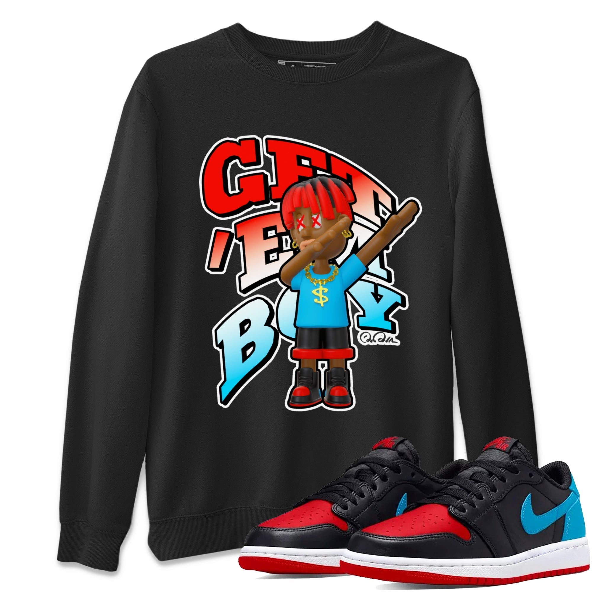 Air Jordan 1 UNC to Chicago Sneaker Match Tees Get'em Boy Streetwear Sneaker Shirt AJ1 UNC to Chicago Sneaker Release Tees Unisex Shirts Black 1
