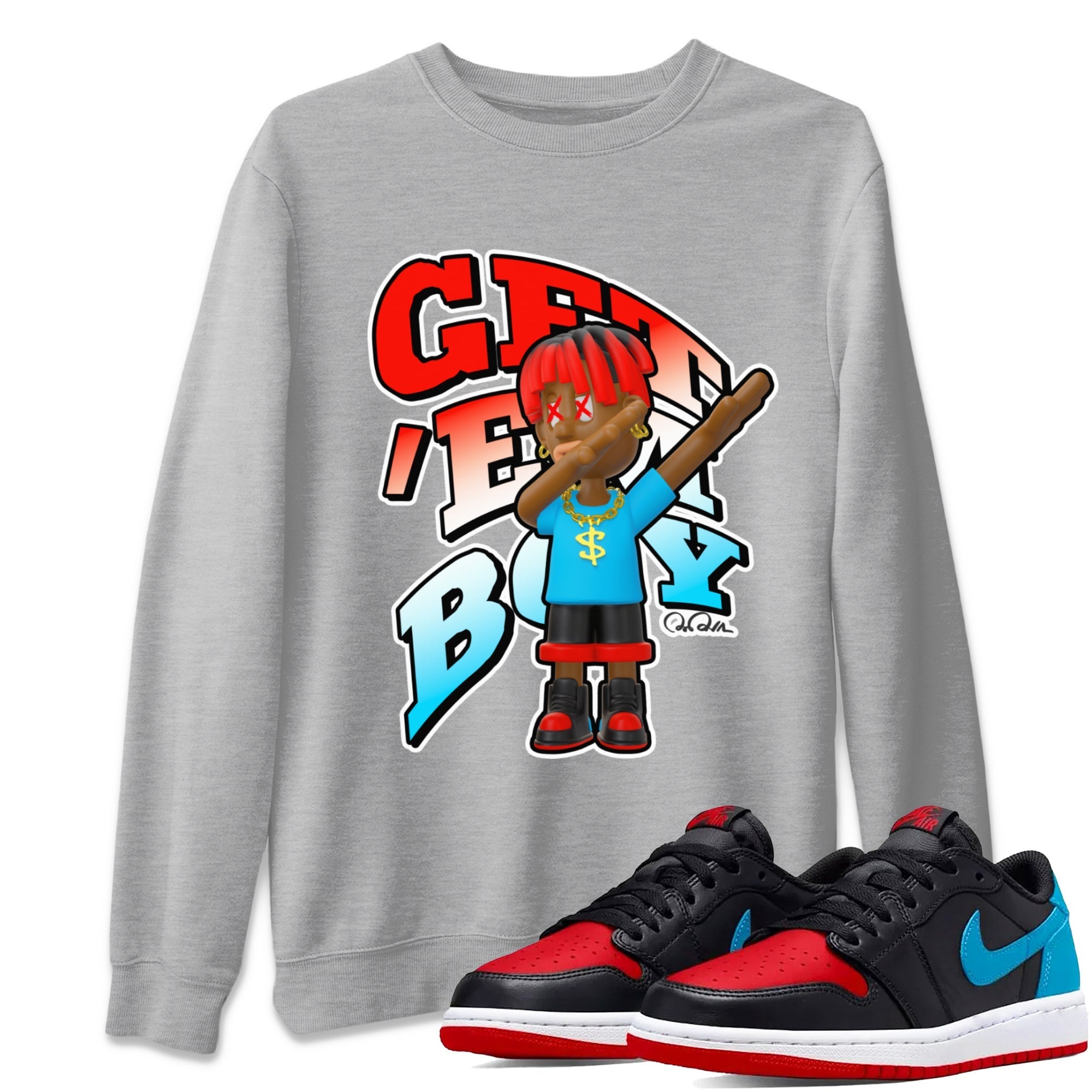 Air Jordan 1 UNC to Chicago Sneaker Match Tees Get'em Boy Streetwear Sneaker Shirt AJ1 UNC to Chicago Sneaker Release Tees Unisex Shirts Heather Grey 1