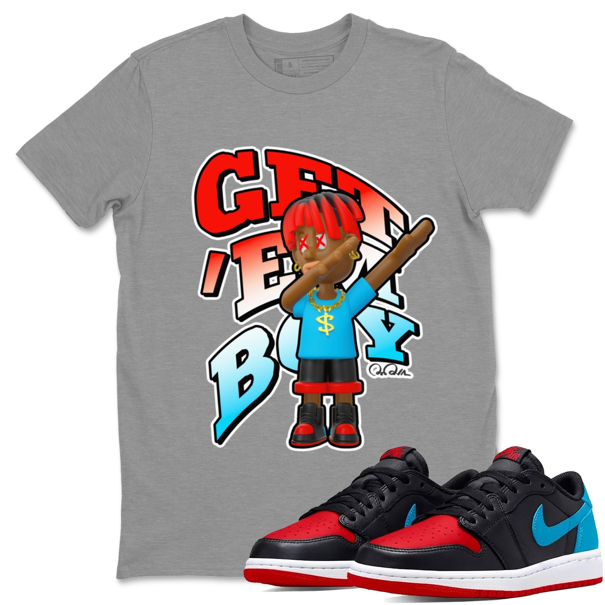 Air Jordan 1 UNC to Chicago Sneaker Match Tees Get'em Boy Streetwear Sneaker Shirt AJ1 UNC to Chicago Sneaker Release Tees Unisex Shirts Heather Grey 1