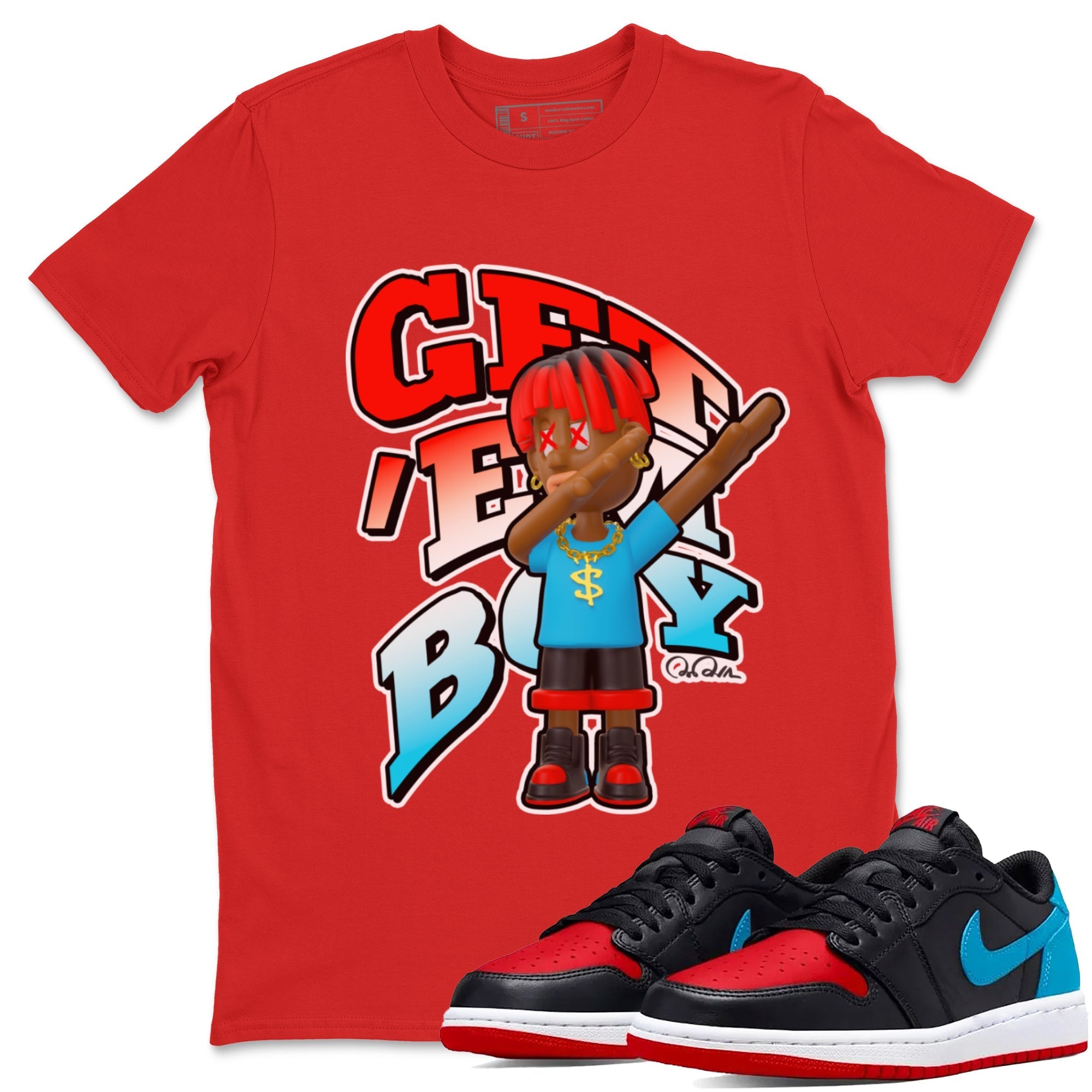 Air Jordan 1 UNC to Chicago Sneaker Match Tees Get'em Boy Streetwear Sneaker Shirt AJ1 UNC to Chicago Sneaker Release Tees Unisex Shirts Red 1