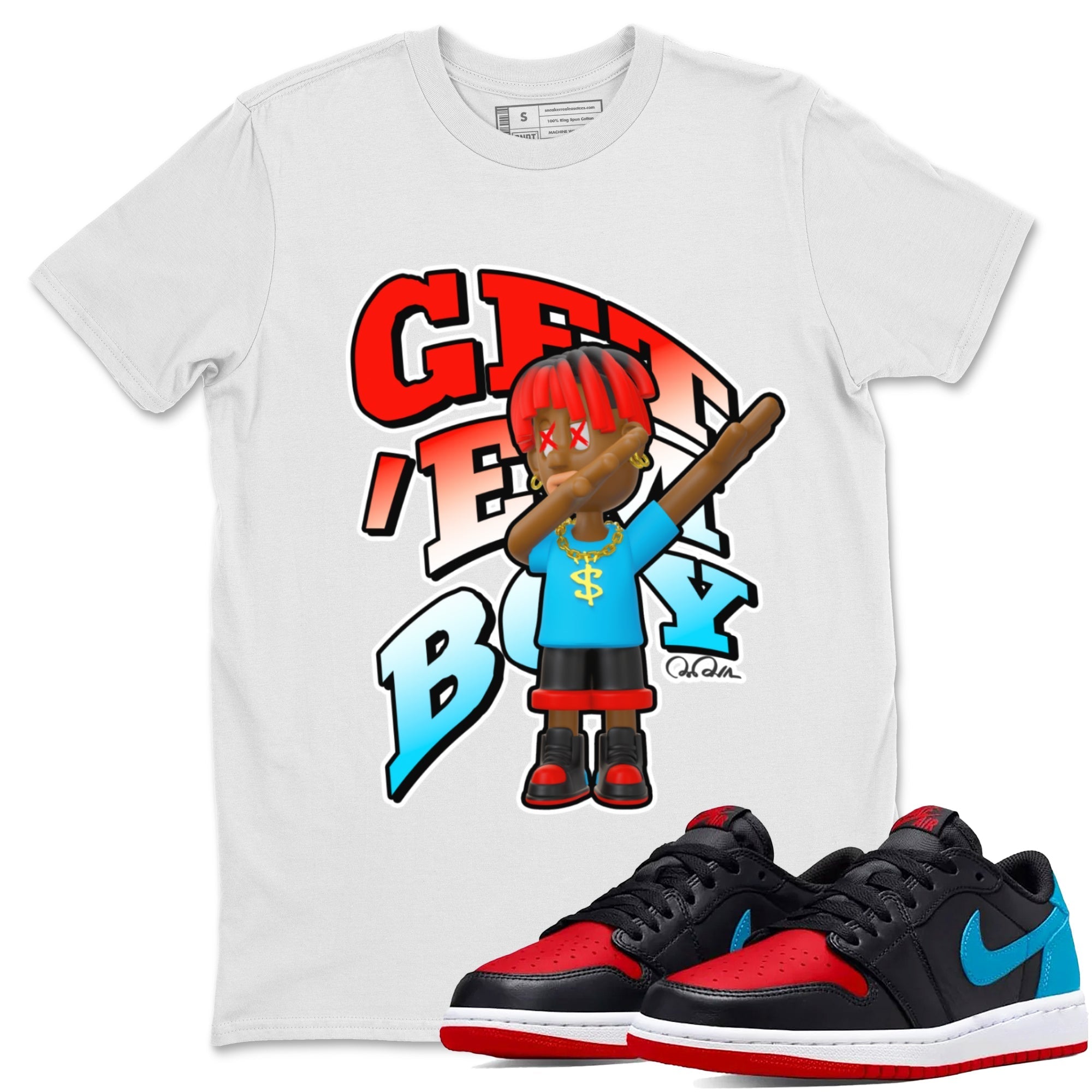 Air Jordan 1 UNC to Chicago Sneaker Match Tees Get'em Boy Streetwear Sneaker Shirt AJ1 UNC to Chicago Sneaker Release Tees Unisex Shirts White 1