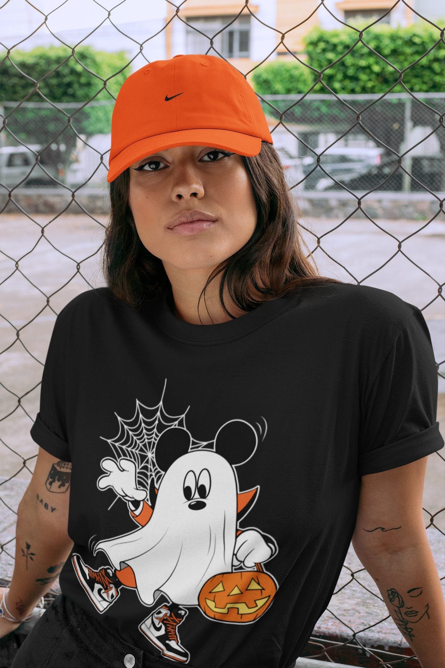 Jordan 1 Electro Orange Sneaker Matching T-Shirt Ghost Mouse Sneaker Tees Jordan 1 Electro Orange Sneaker Release Tees Crew Neck Tees