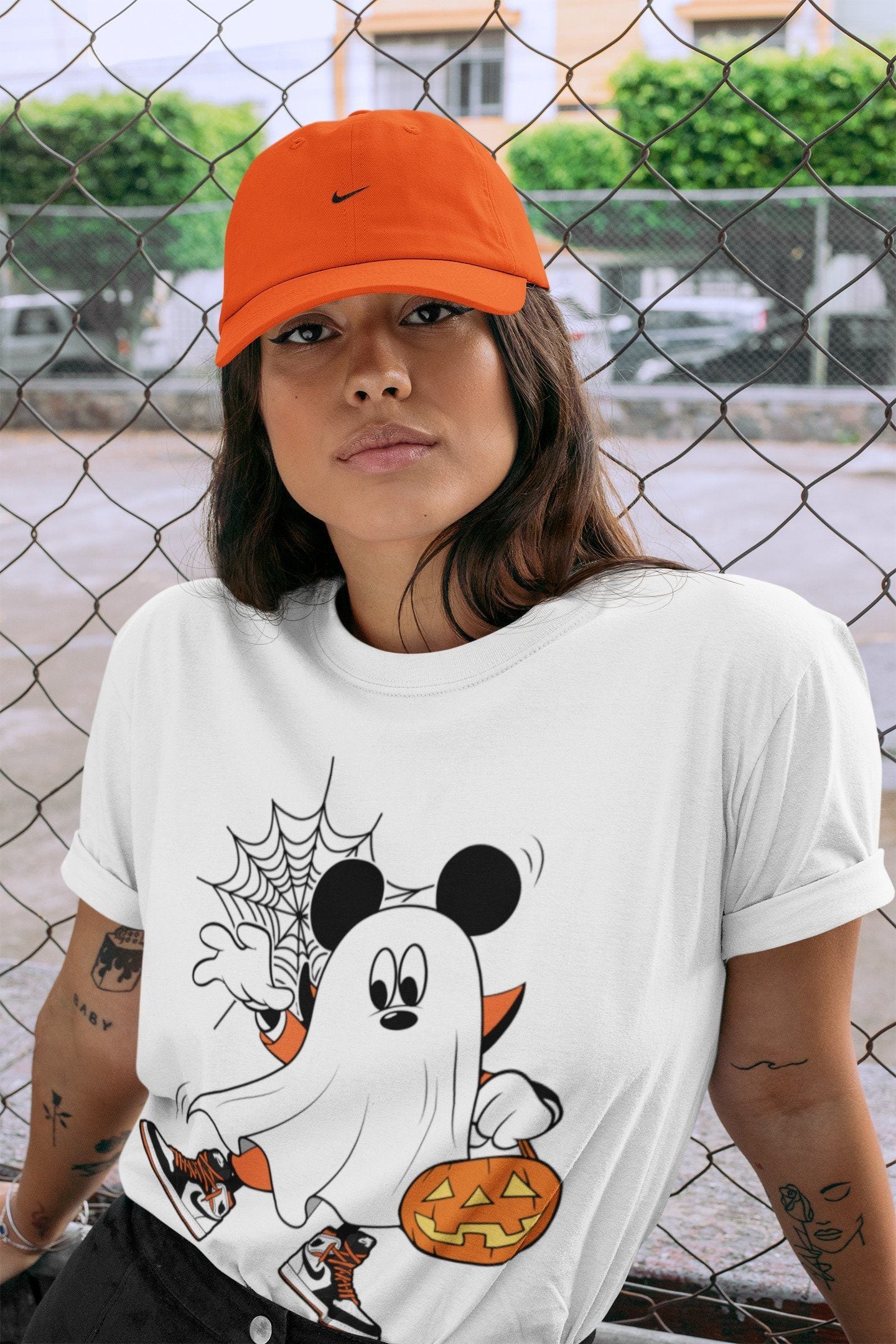 Jordan 1 Electro Orange Sneaker Matching T-Shirt Ghost Mouse Sneaker Tees Jordan 1 Electro Orange Sneaker Release Tees Crew Neck Tees