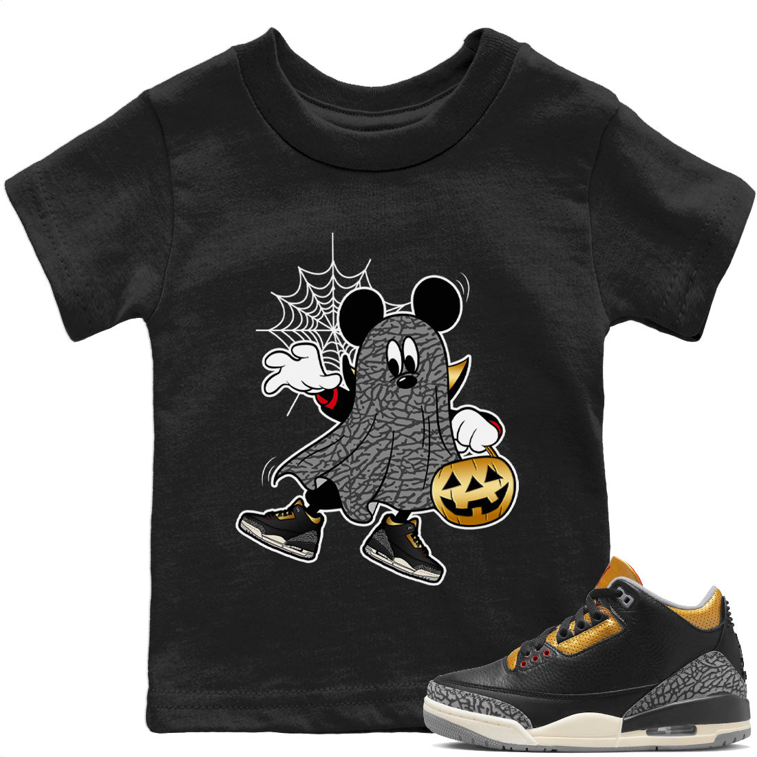 Jordan 3 Black Gold Sneaker Matching T-Shirt Ghost Mouse Sneaker Tees Jordan 3 Black Gold Sneaker Release Tees Kids Shirts