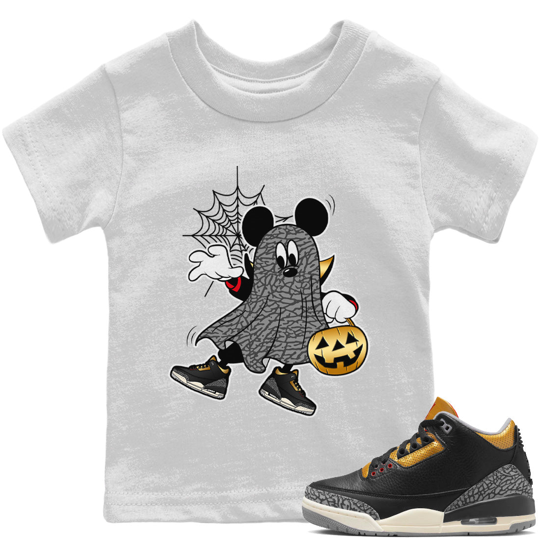 Jordan 3 Black Gold Sneaker Matching T-Shirt Ghost Mouse Sneaker Tees Jordan 3 Black Gold Sneaker Release Tees Kids Shirts