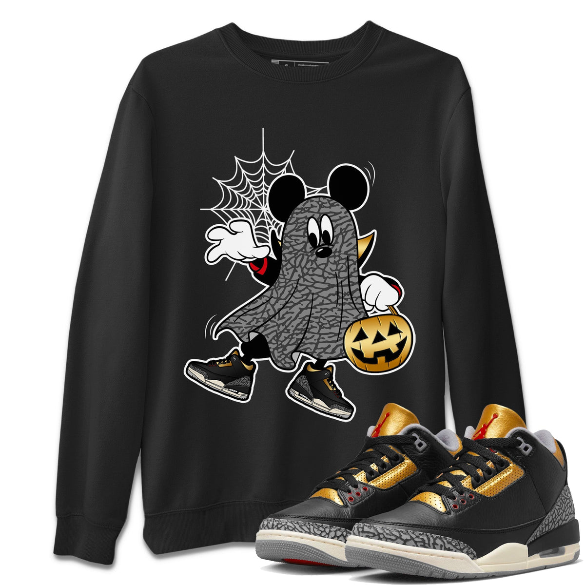 Jordan 3 Black Gold Sneaker Matching T-Shirt Ghost Mouse Sneaker Tees Jordan 3 Black Gold Sneaker Release Tees Crew Neck Tees