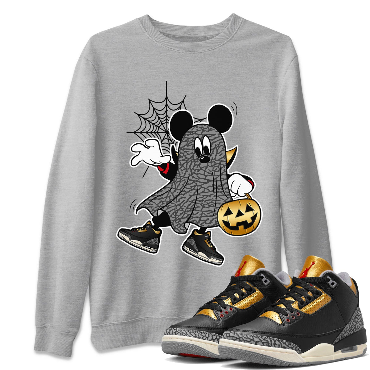 Jordan 3 Black Gold Sneaker Matching T-Shirt Ghost Mouse Sneaker Tees Jordan 3 Black Gold Sneaker Release Tees Crew Neck Tees