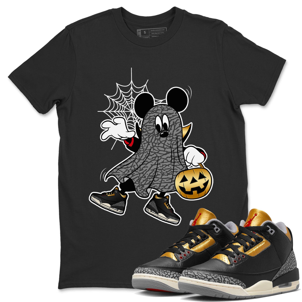 Jordan 3 Black Gold Sneaker Matching T-Shirt Ghost Mouse Sneaker Tees Jordan 3 Black Gold Sneaker Release Tees Crew Neck Tees