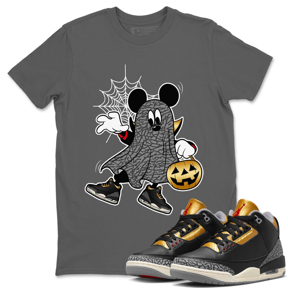 Jordan 3 Black Gold Sneaker Matching T-Shirt Ghost Mouse Sneaker Tees Jordan 3 Black Gold Sneaker Release Tees Crew Neck Tees