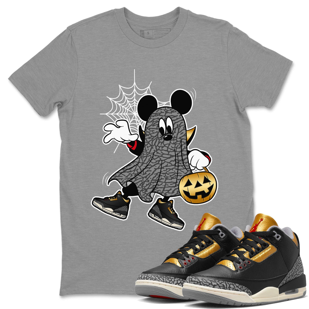 Jordan 3 Black Gold Sneaker Matching T-Shirt Ghost Mouse Sneaker Tees Jordan 3 Black Gold Sneaker Release Tees Crew Neck Tees