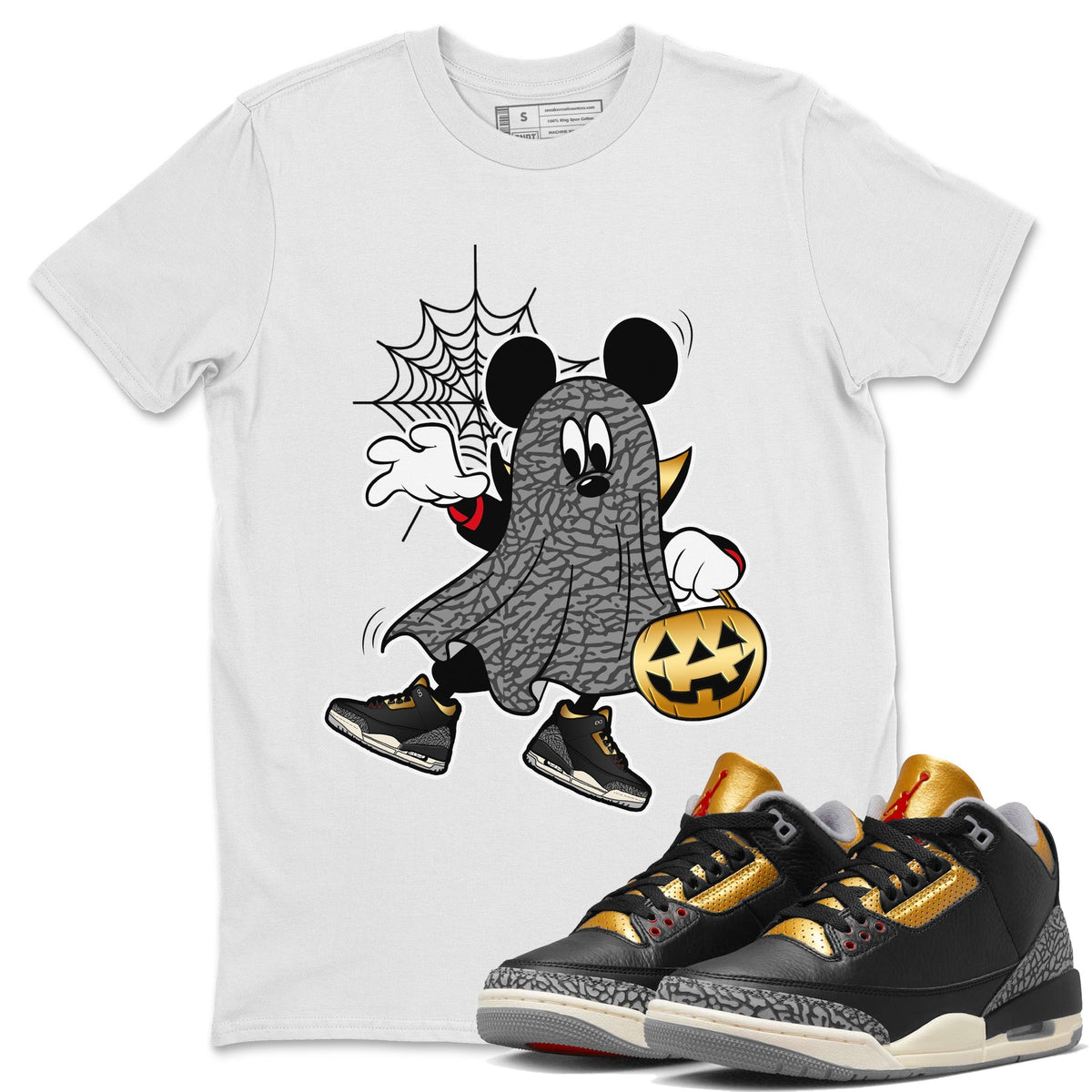 Jordan 3 Black Gold Sneaker Matching T-Shirt Ghost Mouse Sneaker Tees Jordan 3 Black Gold Sneaker Release Tees Crew Neck Tees