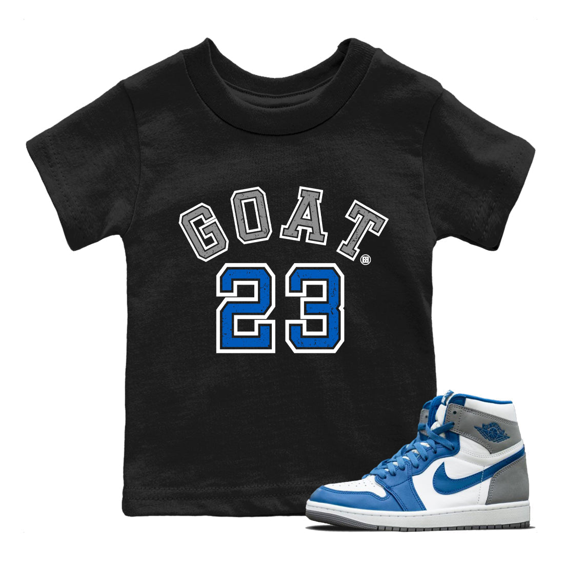 Jordan 1 True Blue Sneaker Matching T-Shirt Goat 23 Sneaker Tees Jordan 1 True Blue Sneaker Release Tees Kids Shirts