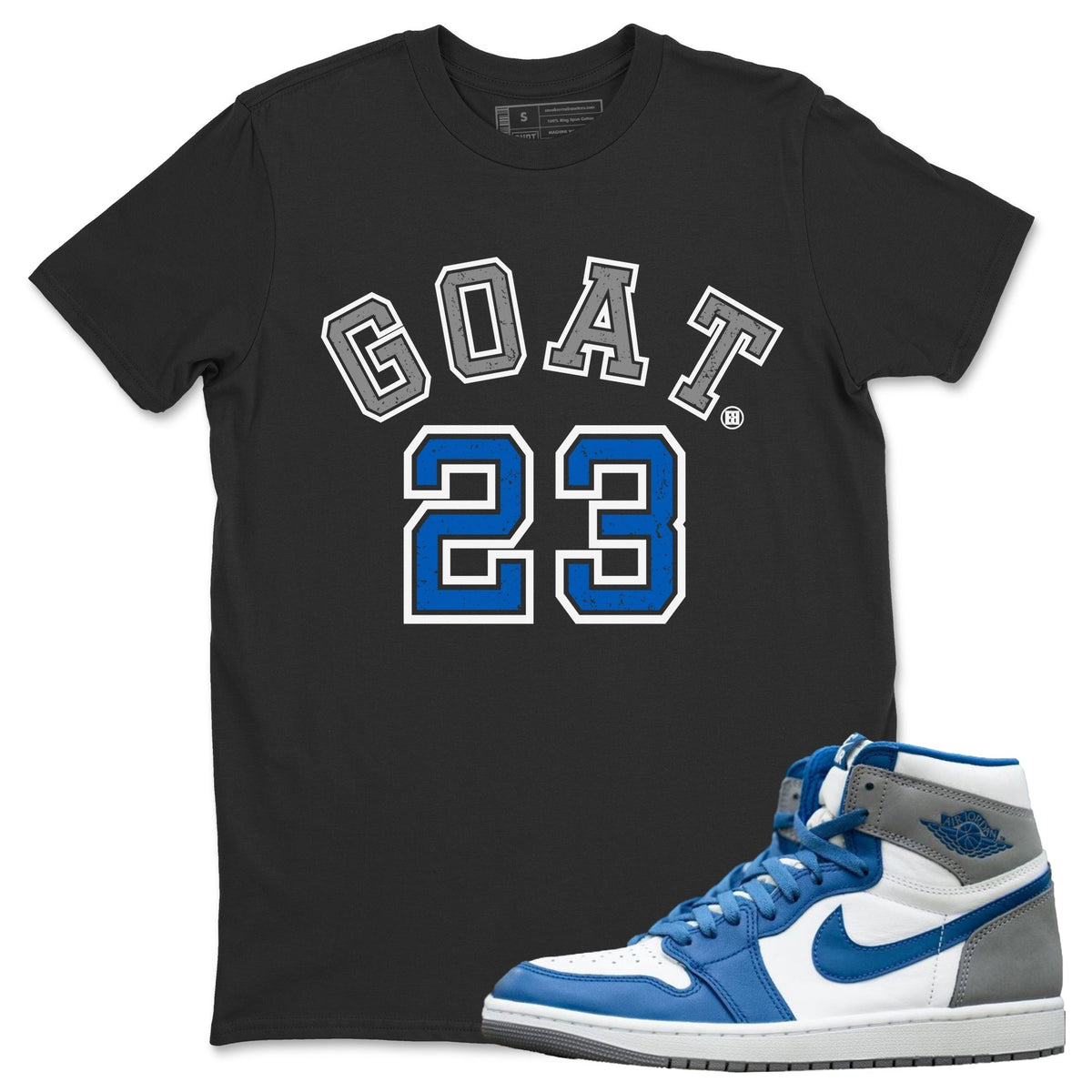 Jordan 1 True Blue Sneaker Matching T-Shirt Goat 23 Sneaker Tees Jordan 1 True Blue Sneaker Release Tees Crew Neck Tees