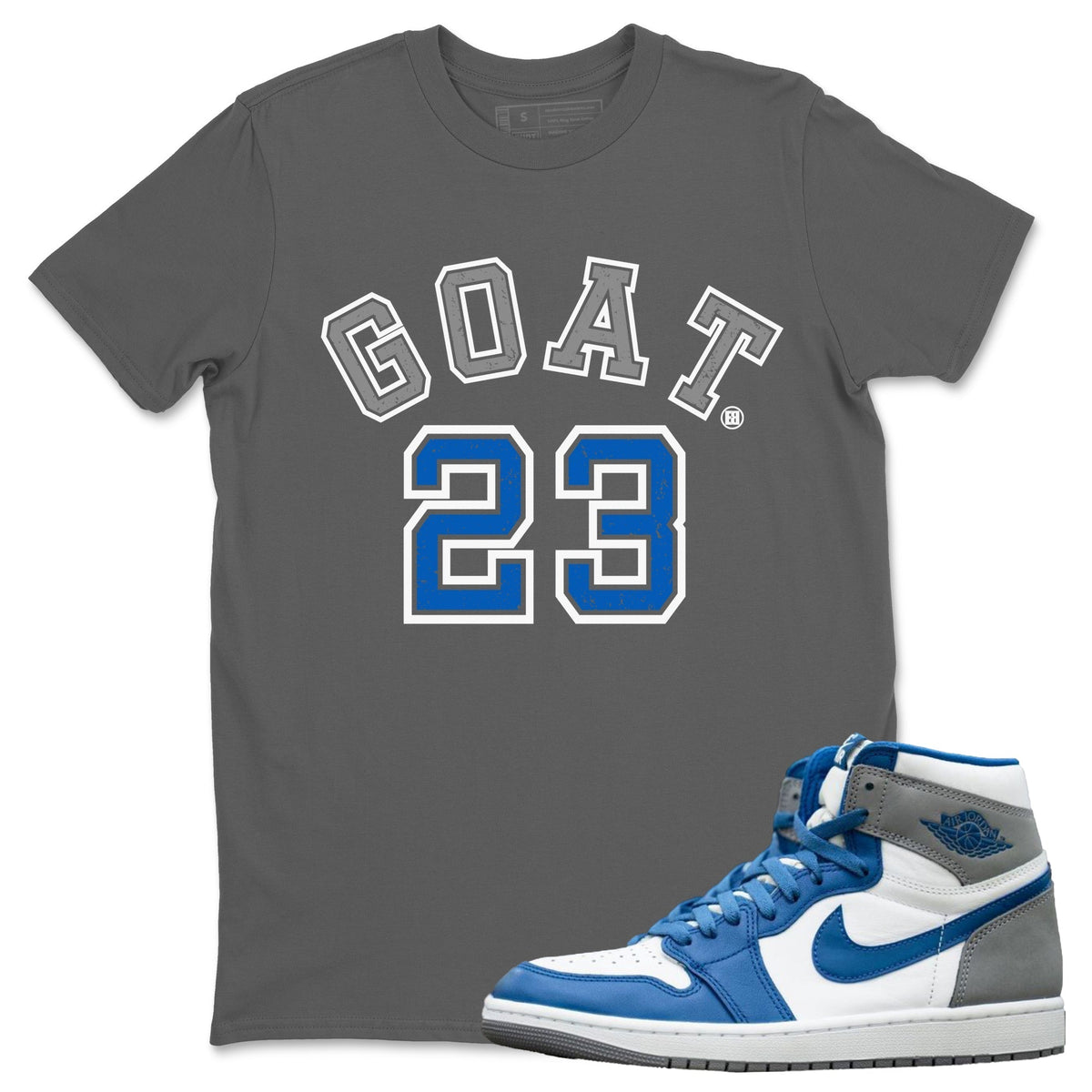 Jordan 1 True Blue Sneaker Matching T-Shirt Goat 23 Sneaker Tees Jordan 1 True Blue Sneaker Release Tees Crew Neck Tees