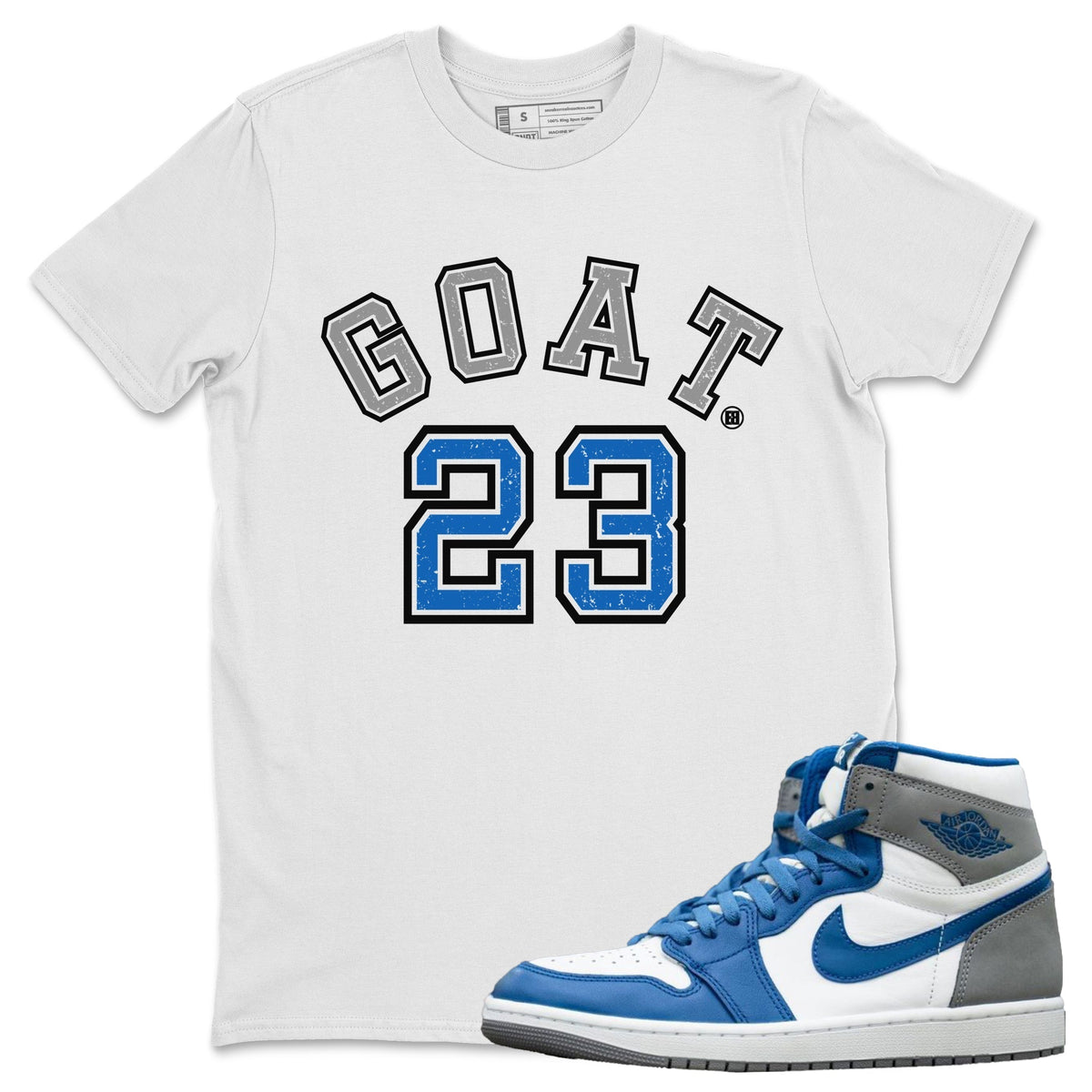 Jordan 1 True Blue Sneaker Matching T-Shirt Goat 23 Sneaker Tees Jordan 1 True Blue Sneaker Release Tees Crew Neck Tees