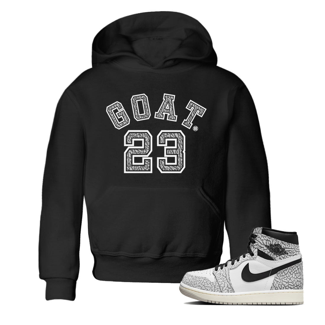 Jordan 1 White Cement Sneaker Matching T-Shirt Goat 23 Sneaker Tees Jordan 1 White Cement Sneaker Release Tees Kids Shirts