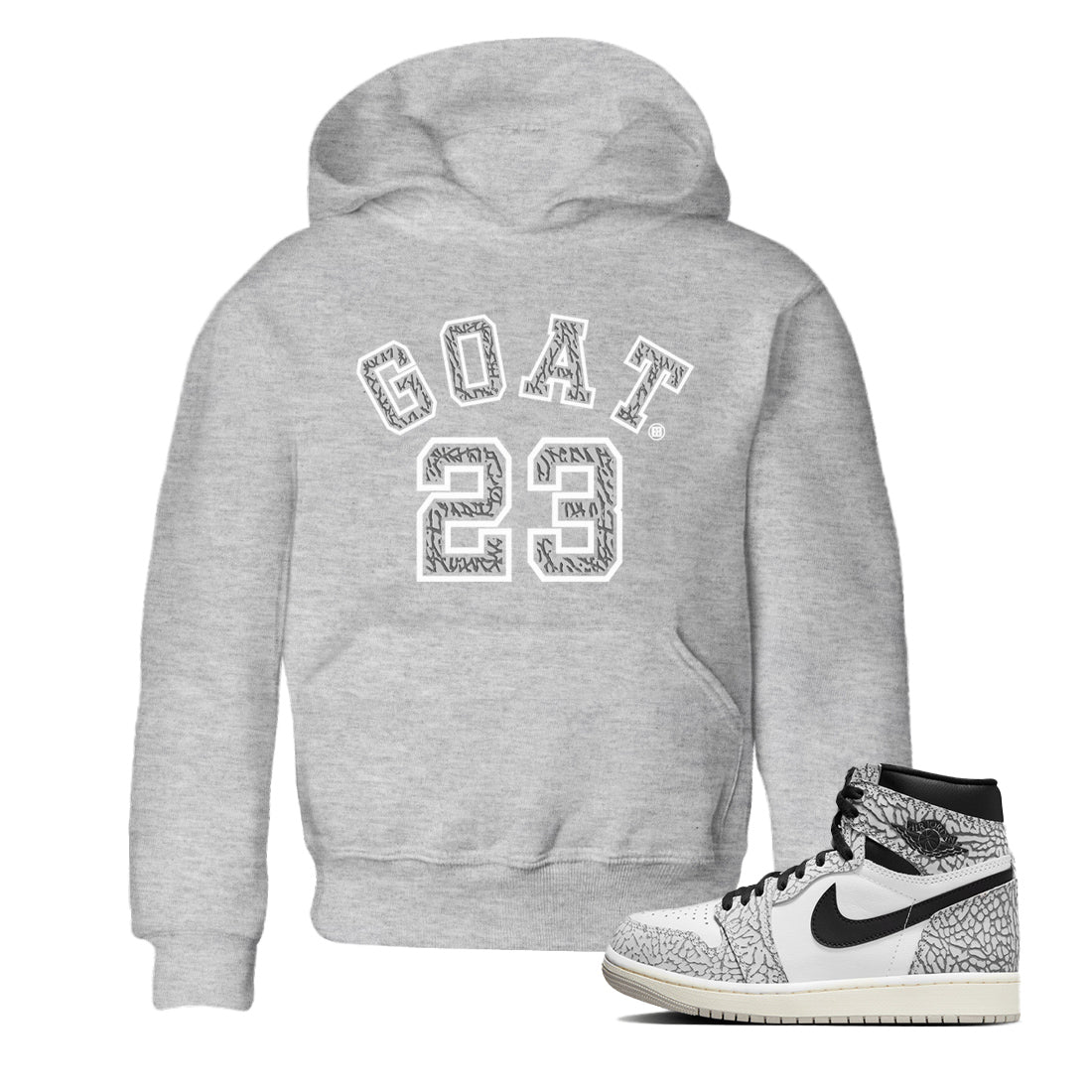 Jordan 1 White Cement Sneaker Matching T-Shirt Goat 23 Sneaker Tees Jordan 1 White Cement Sneaker Release Tees Kids Shirts