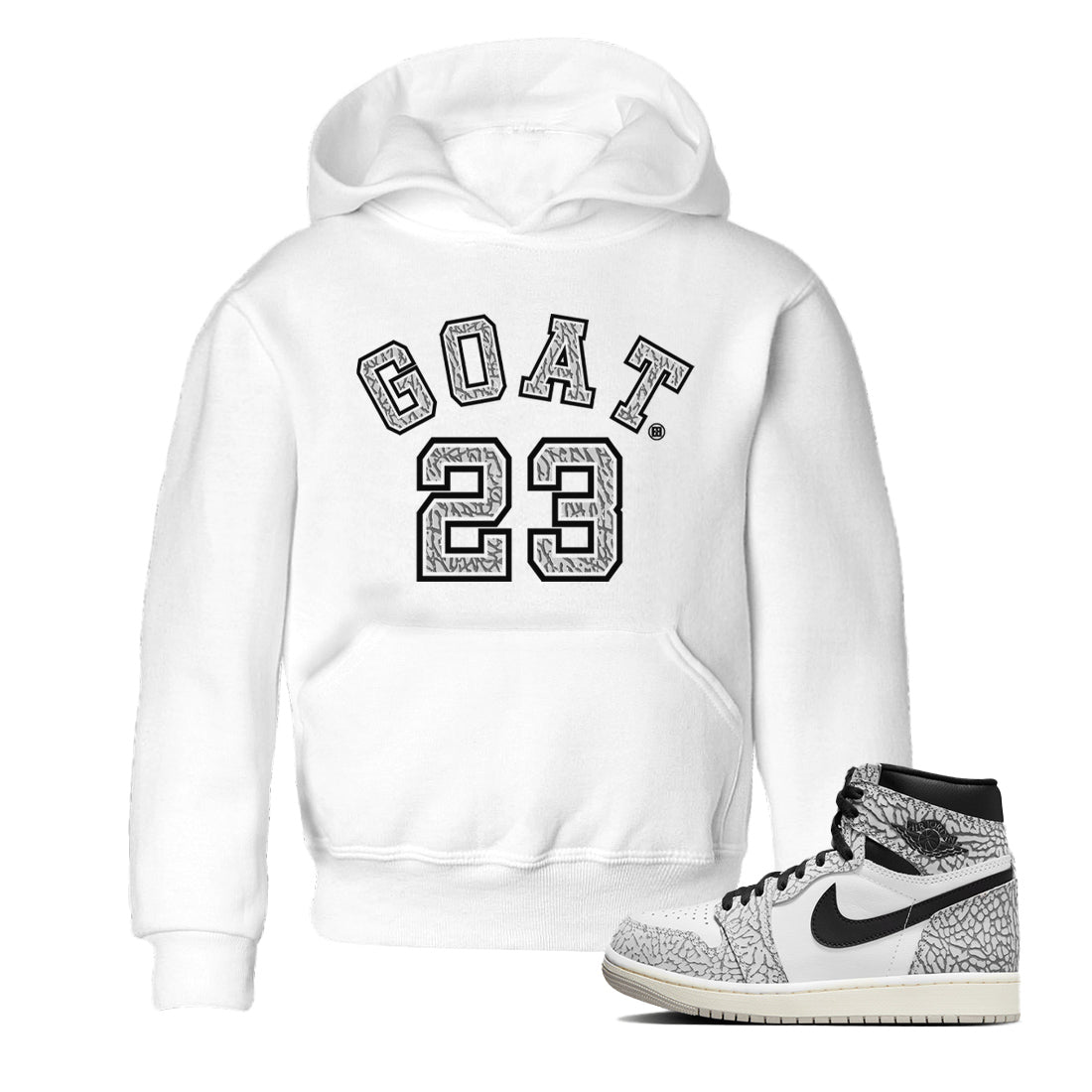 Jordan 1 White Cement Sneaker Matching T-Shirt Goat 23 Sneaker Tees Jordan 1 White Cement Sneaker Release Tees Kids Shirts