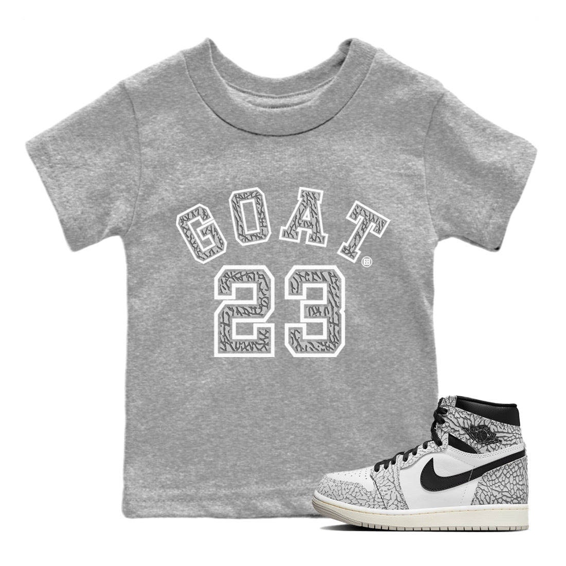 Jordan 1 White Cement Sneaker Matching T-Shirt Goat 23 Sneaker Tees Jordan 1 White Cement Sneaker Release Tees Kids Shirts