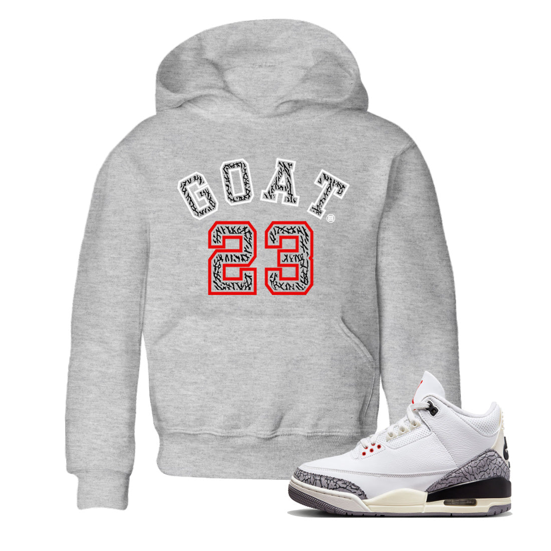 Air Jordan 3 White Cement Shirt To Match Jordans Goat 23 Sneaker Tees Air Jordan 3 Retro White Cement Drip Gear Zone Sneaker Matching Clothing Kids Shirts Heather Grey 1