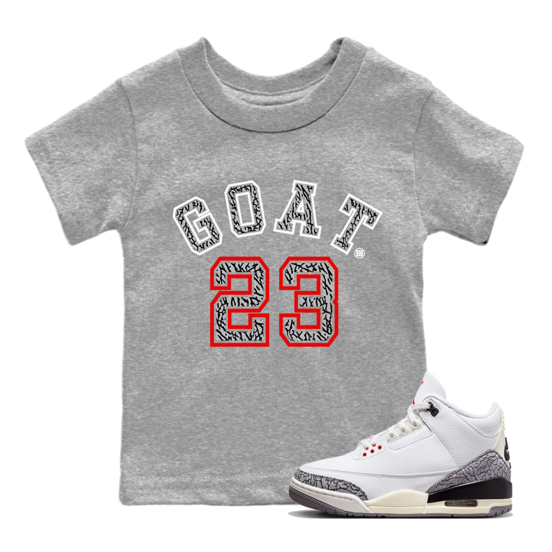 Air Jordan 3 White Cement Goat 23 Baby and Kids Sneaker Tees Air Jordan 3 Retro White Cement Kids Sneaker Tees Size Chart