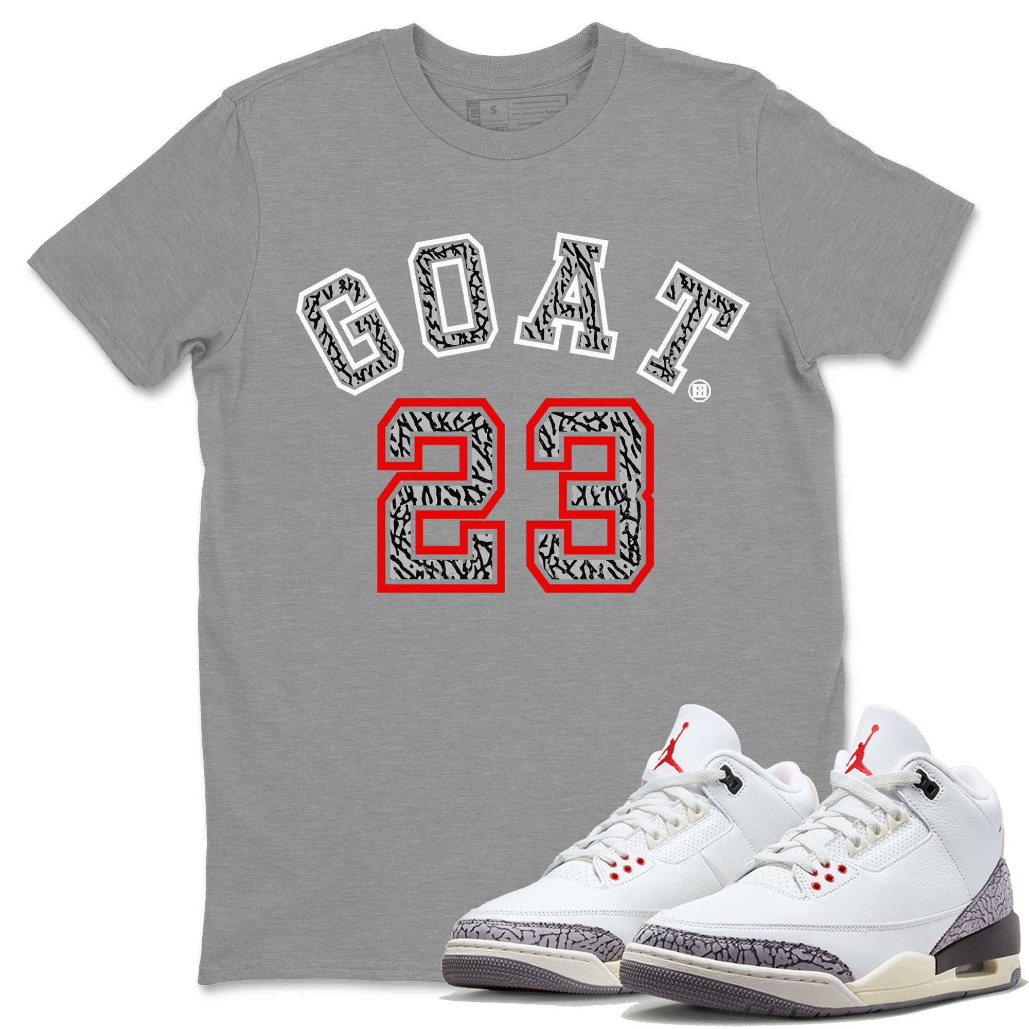 Air Jordan 3 White Cement Goat 23 Crew Neck Sneaker Tees Air Jordan 3 Retro White Cement Sneaker T-Shirts Size Chart