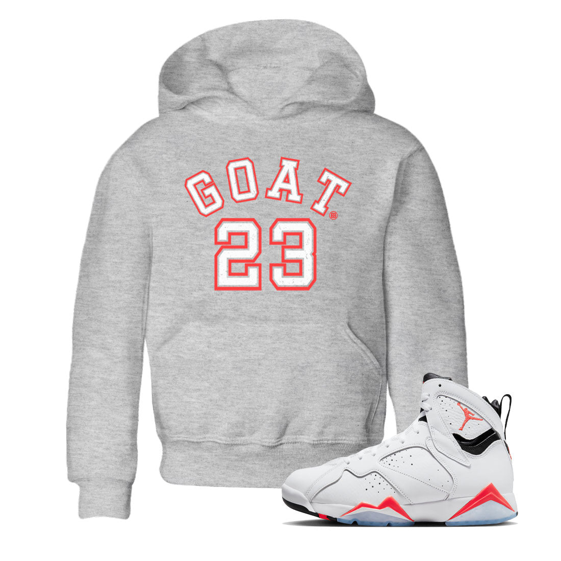 Air Jordan 7 White Infrared Sneaker Match Tees Goat 23 Streetwear Sneaker Shirt 7s White Infrared Drip Gear Zone Sneaker Matching Clothing Kids Shirts Heather Grey 1
