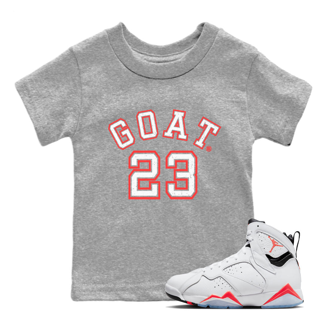 Air Jordan 7 White Infrared Sneaker Match Tees Goat 23 Streetwear Sneaker Shirt 7s White Infrared Drip Gear Zone Sneaker Matching Clothing Kids Shirts Heather Grey 1