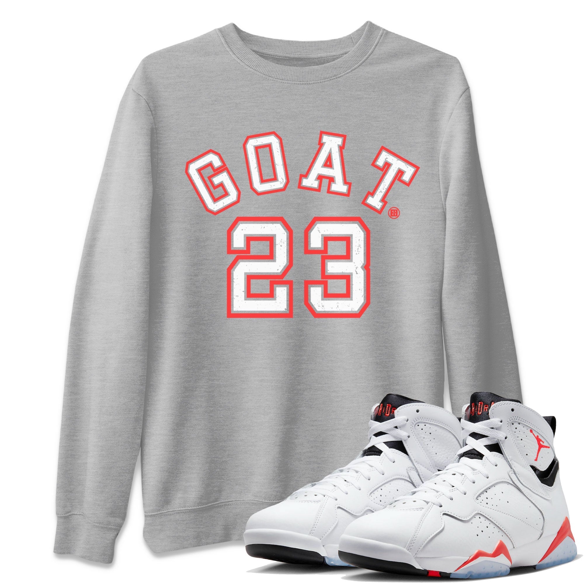 Air Jordan 7 White Infrared Sneaker Match Tees Goat 23 Streetwear Sneaker Shirt 7s White Infrared Drip Gear Zone Sneaker Matching Clothing Unisex Shirts Heather Grey 1